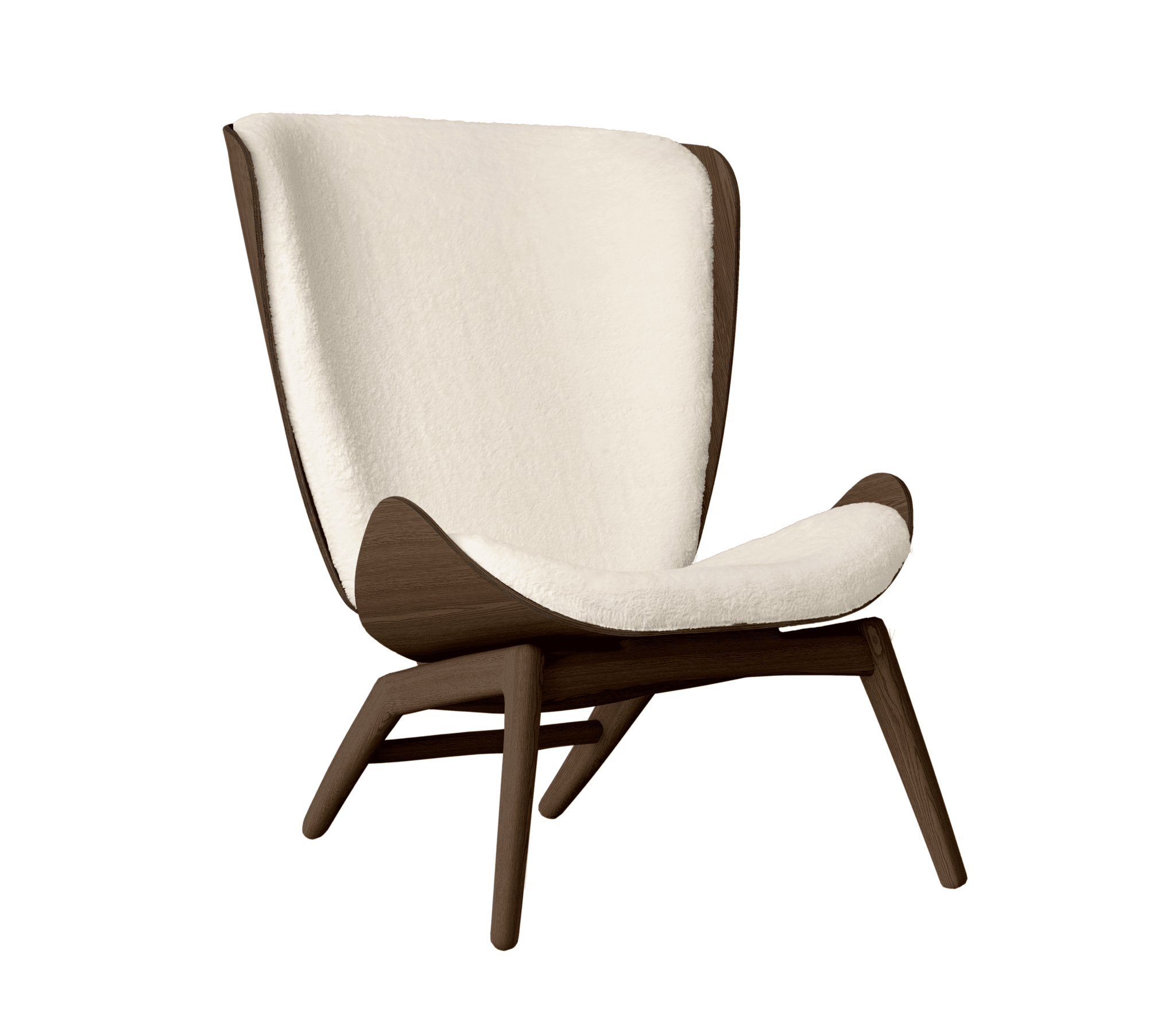 Fotel READER kremowy plusz z ciemno dębową podstawą UMAGE    Eye on Design
