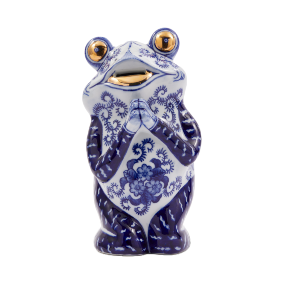 Sparschwein Frosch dunkelblau Porzellan