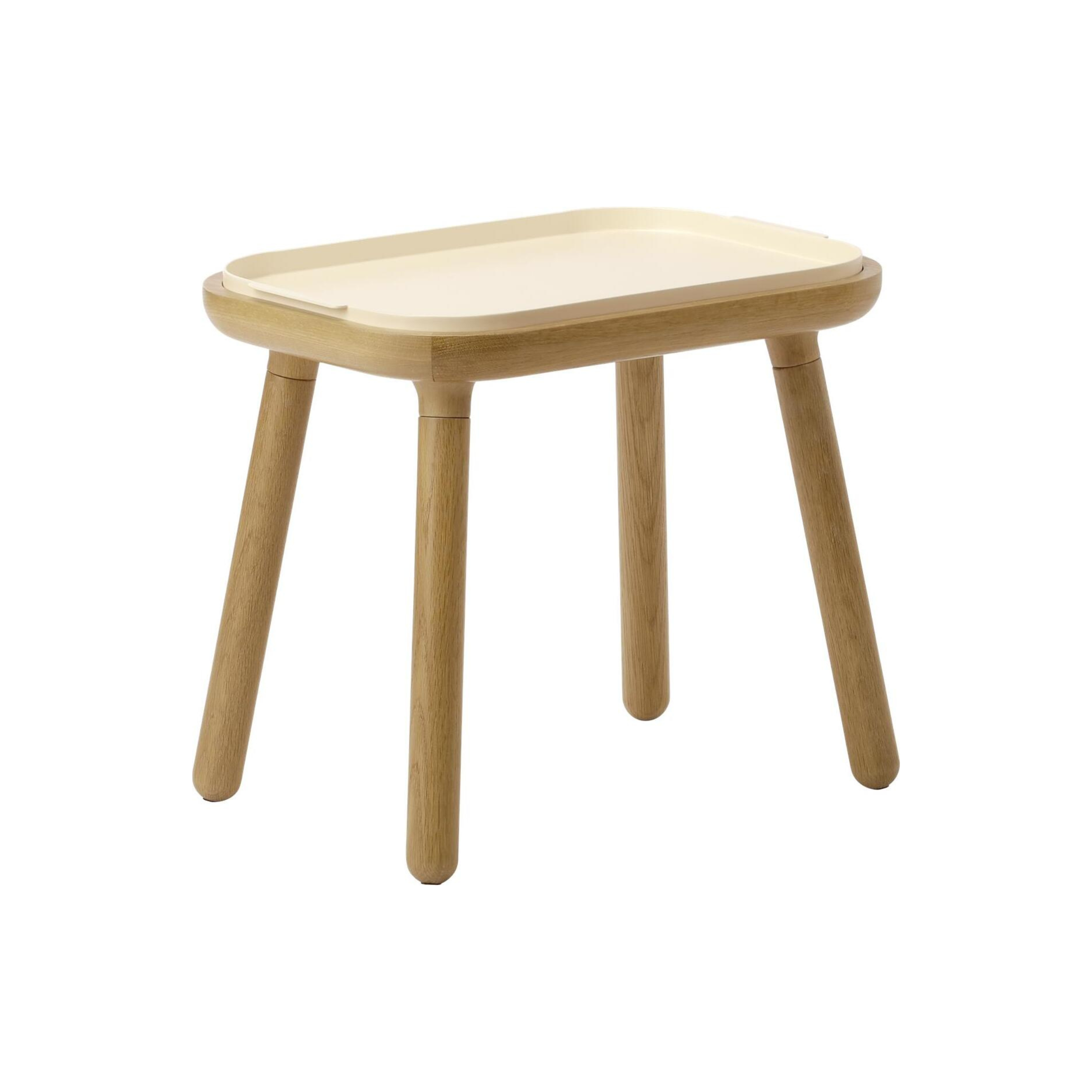 PAFF table in pearl white with an oak base