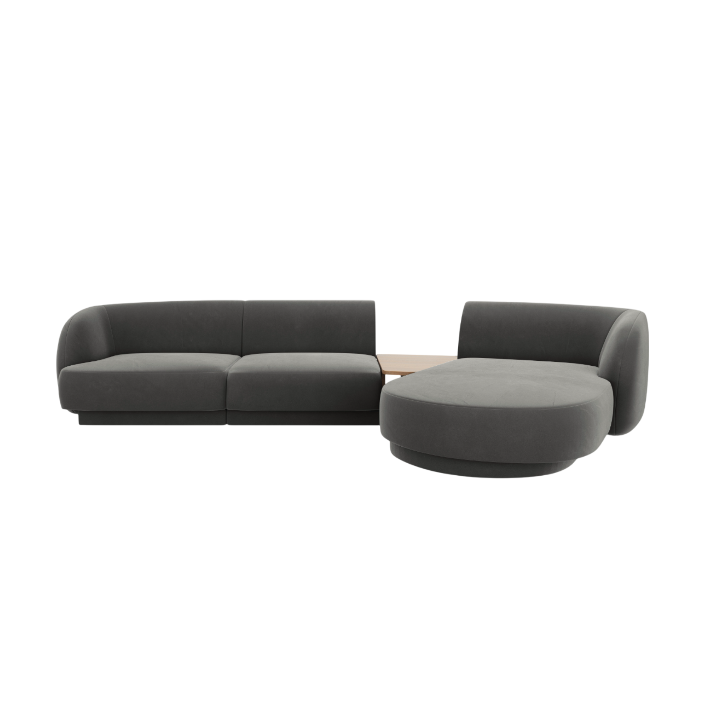 Modulares Ecksofa mit Tisch, 3-Sitzer, rechtsseitig, samtig, MILEY, hellgrau