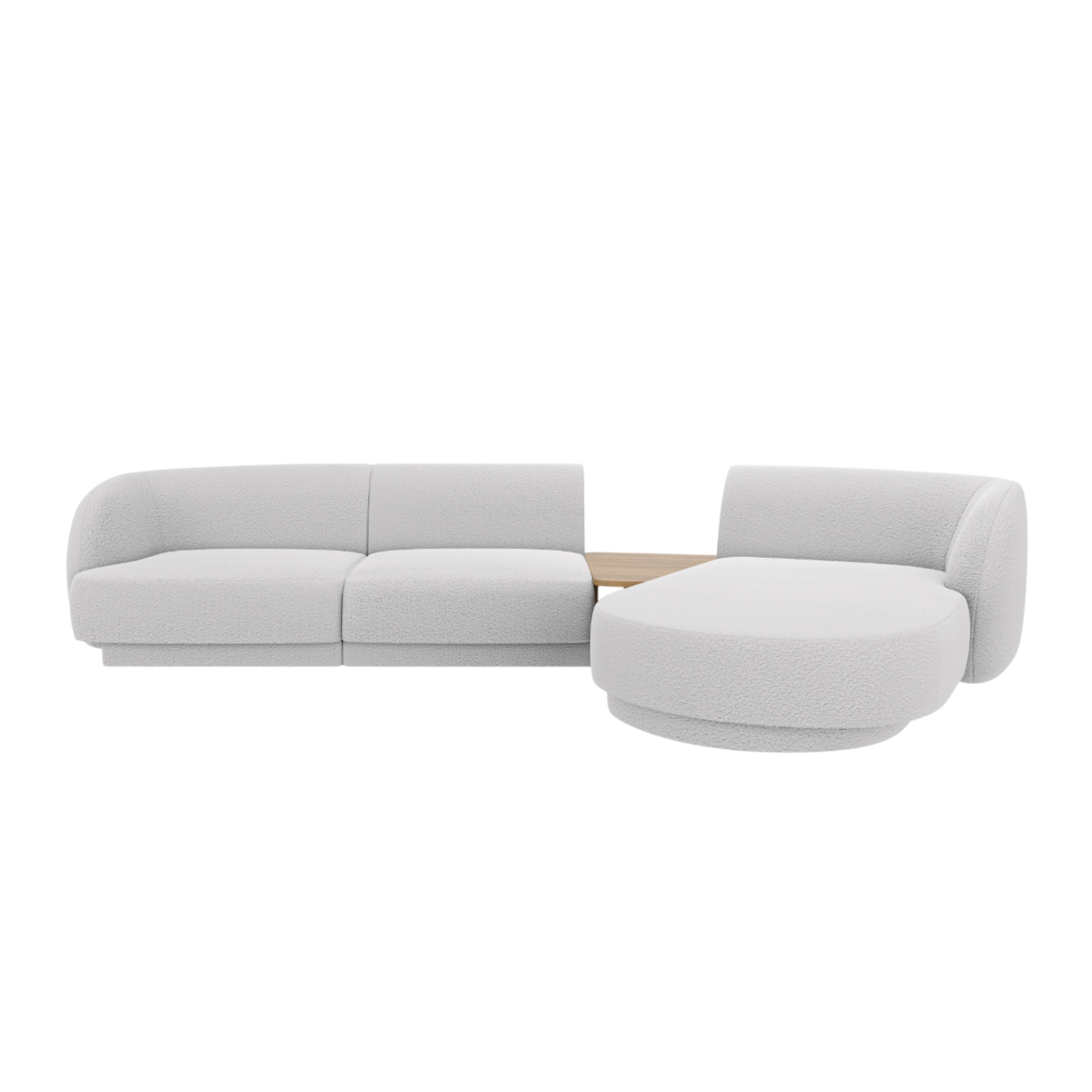 Modulares Ecksofa mit Tisch, 3-Sitzer, rechtsseitig, MILEY, hellgraue Boucle