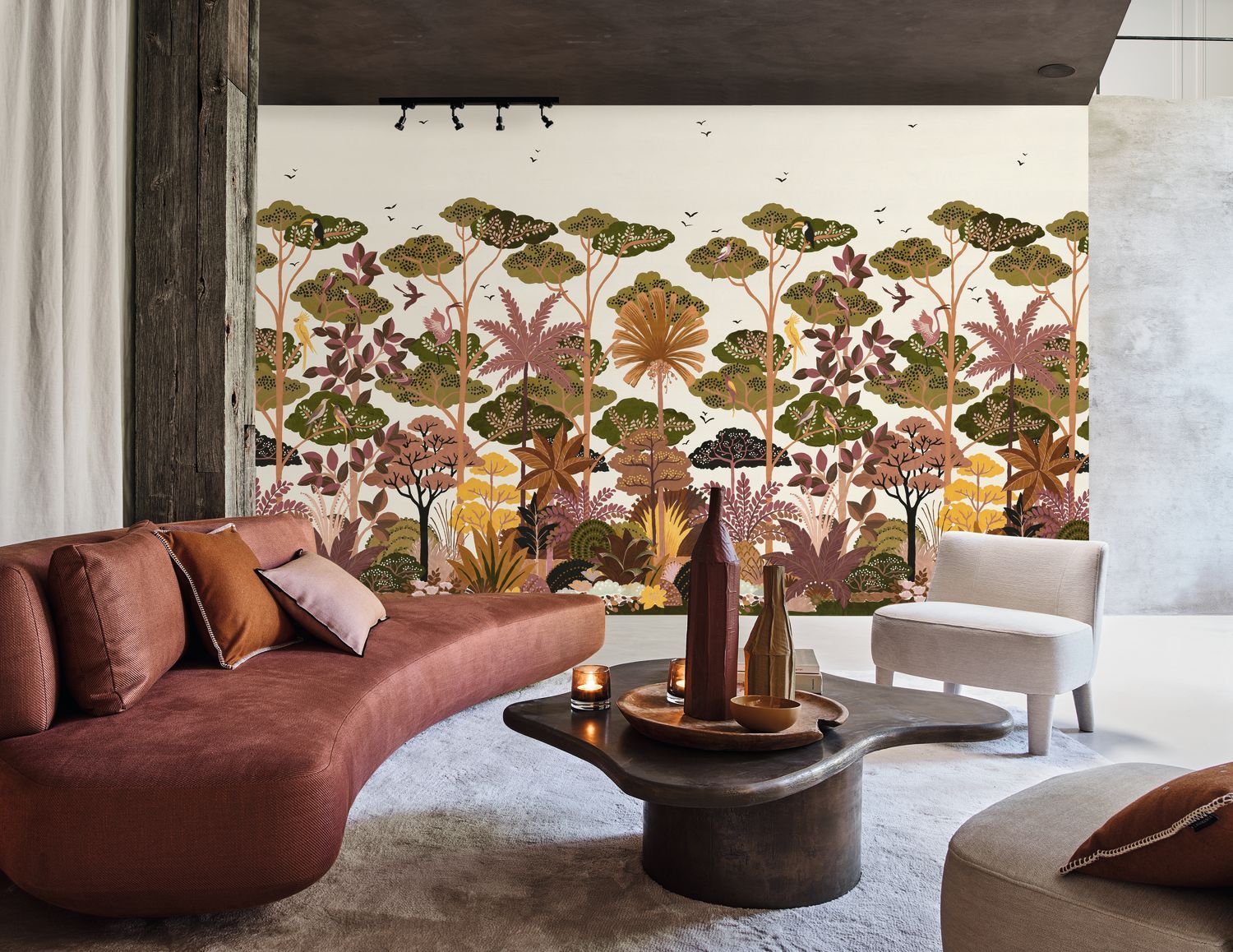 Wandmural mit pflanzlichem Motiv von KANDY - BLANC/MULTICO beige mit grün