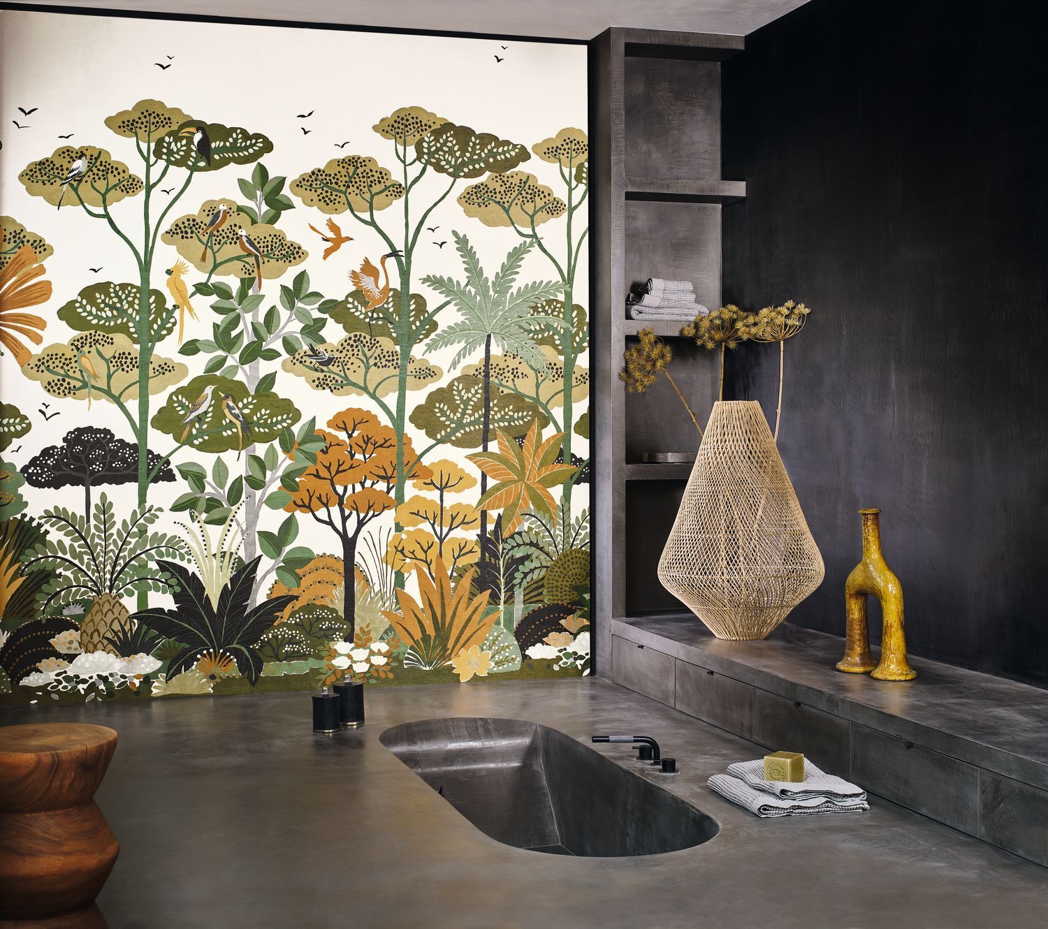 Wandmural mit pflanzlichem Motiv von KANDY - BLANC/KAKI weiß mit khaki