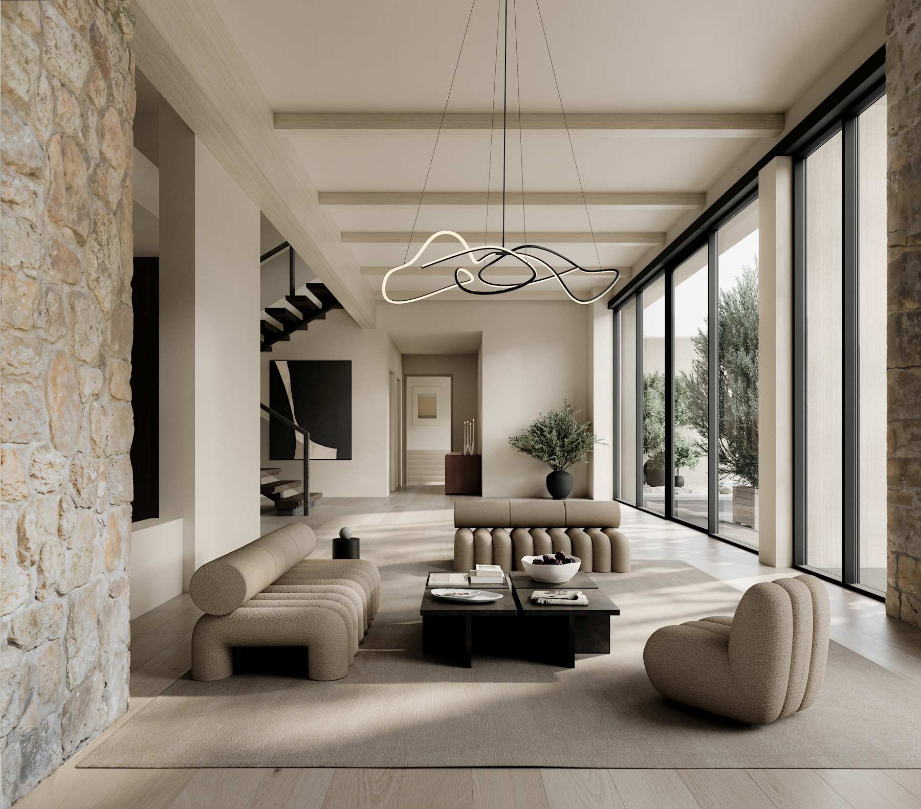 Fotel FOKU zandkleurige boucle