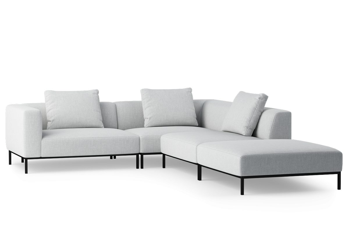 Open right-sided modular corner sofa HOLDEN upholstered with a black base