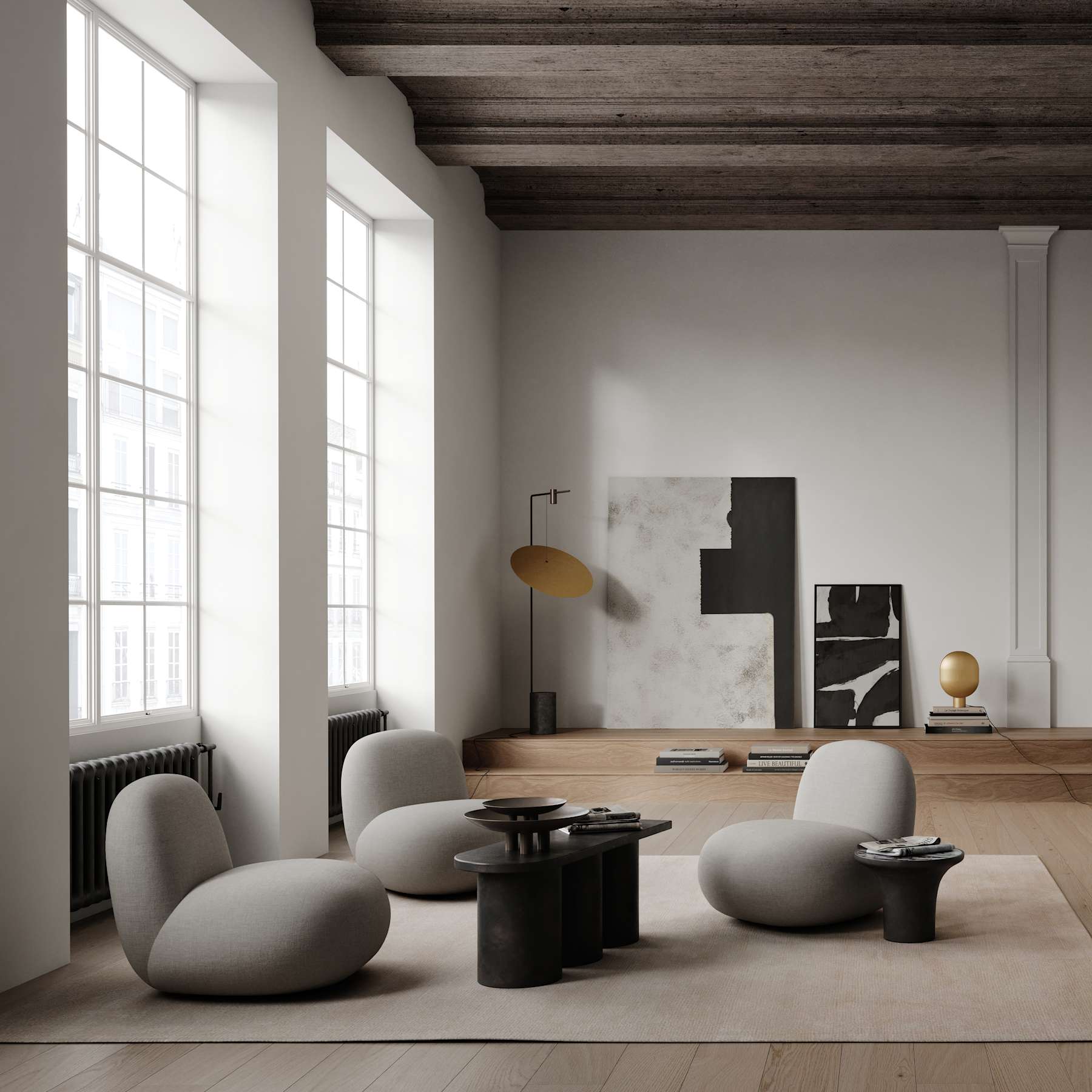 TRUMPET Couchtisch aus Beton mit Marmor