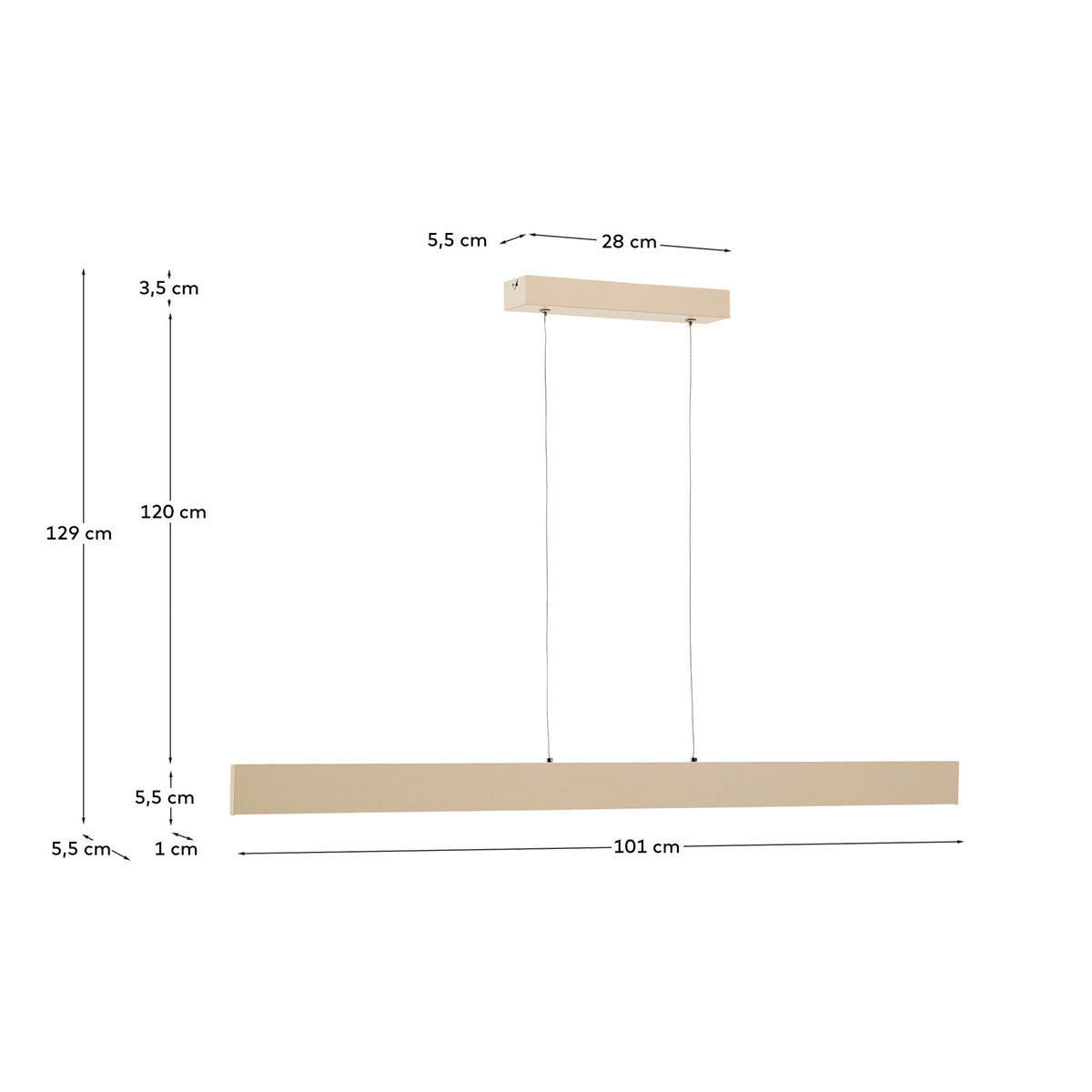 Lampa sufitowa liniowa BOADELLA beżowy aluminium – wymiary
