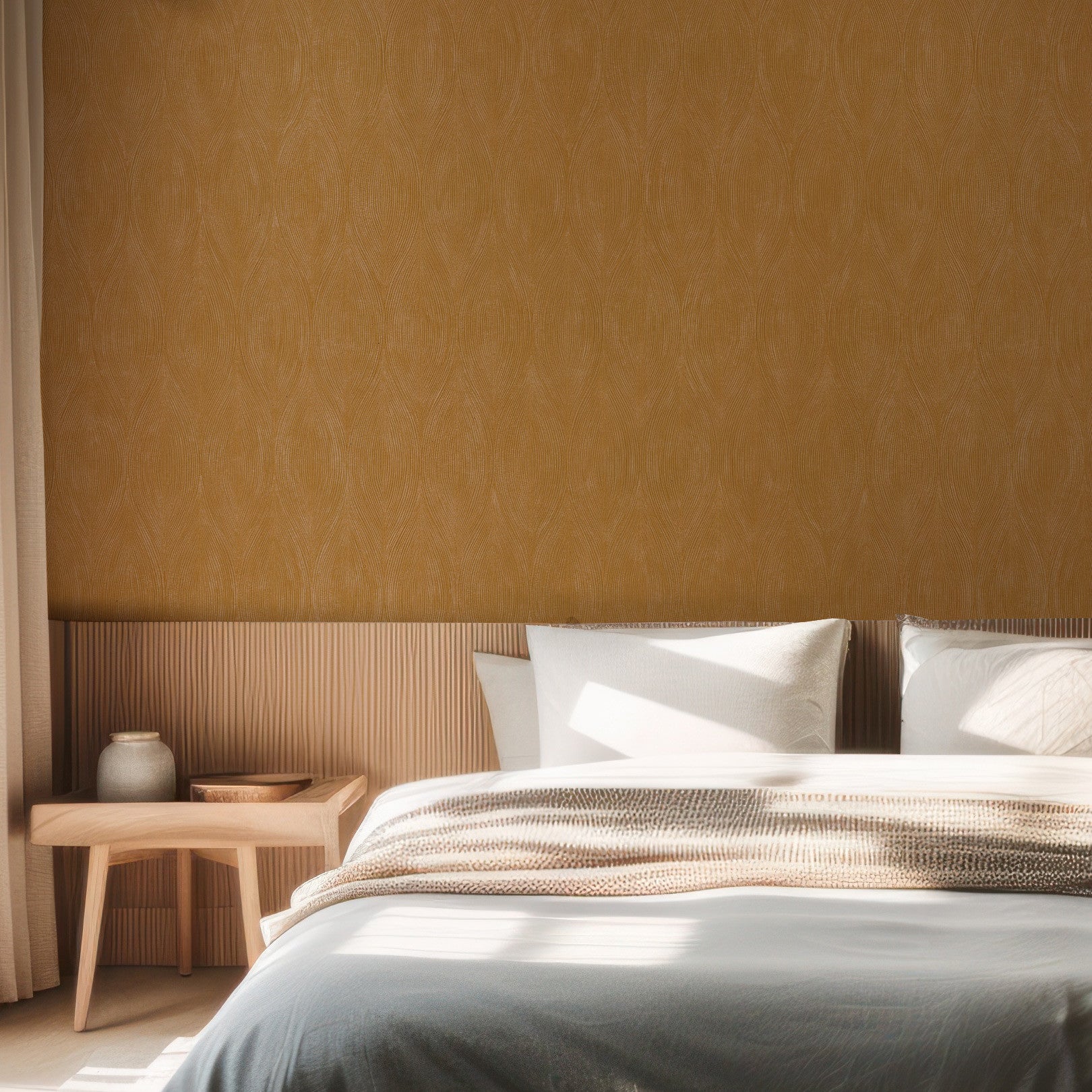 Metallic Structural Wallpaper with Abstract Pattern KERAMOS - JAUNE D'OR Dark Yellow