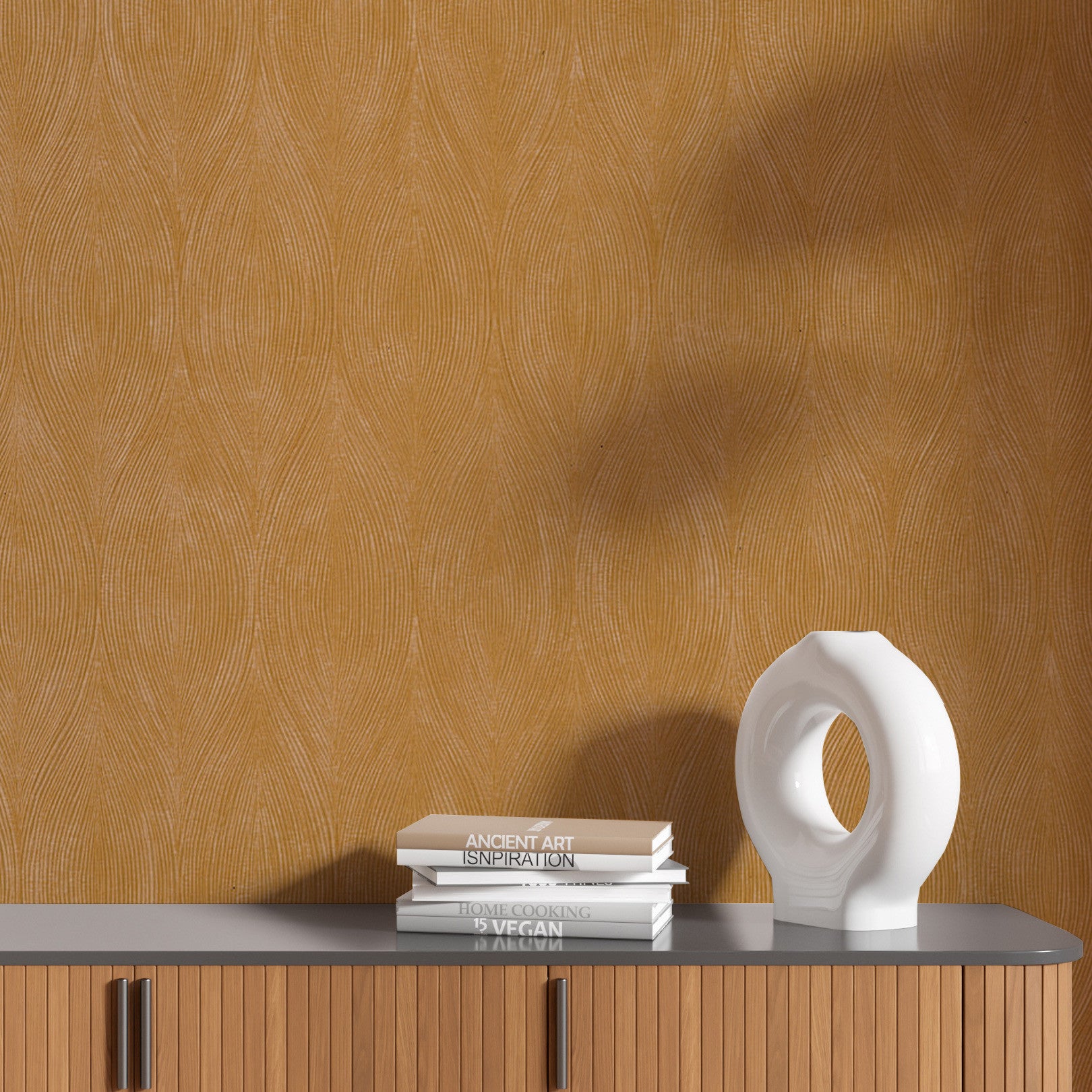 Metallic Structural Wallpaper with Abstract Pattern KERAMOS - JAUNE D'OR Dark Yellow