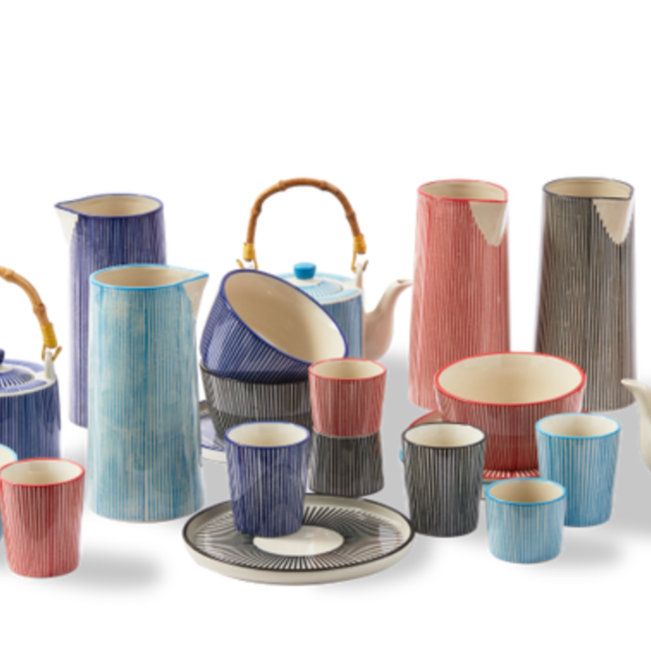 Set van koffiekopjes MARINE STRIPED gekleurde steengoed