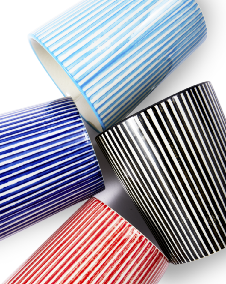 Set van koffiekopjes MARINE STRIPED gekleurde steengoed