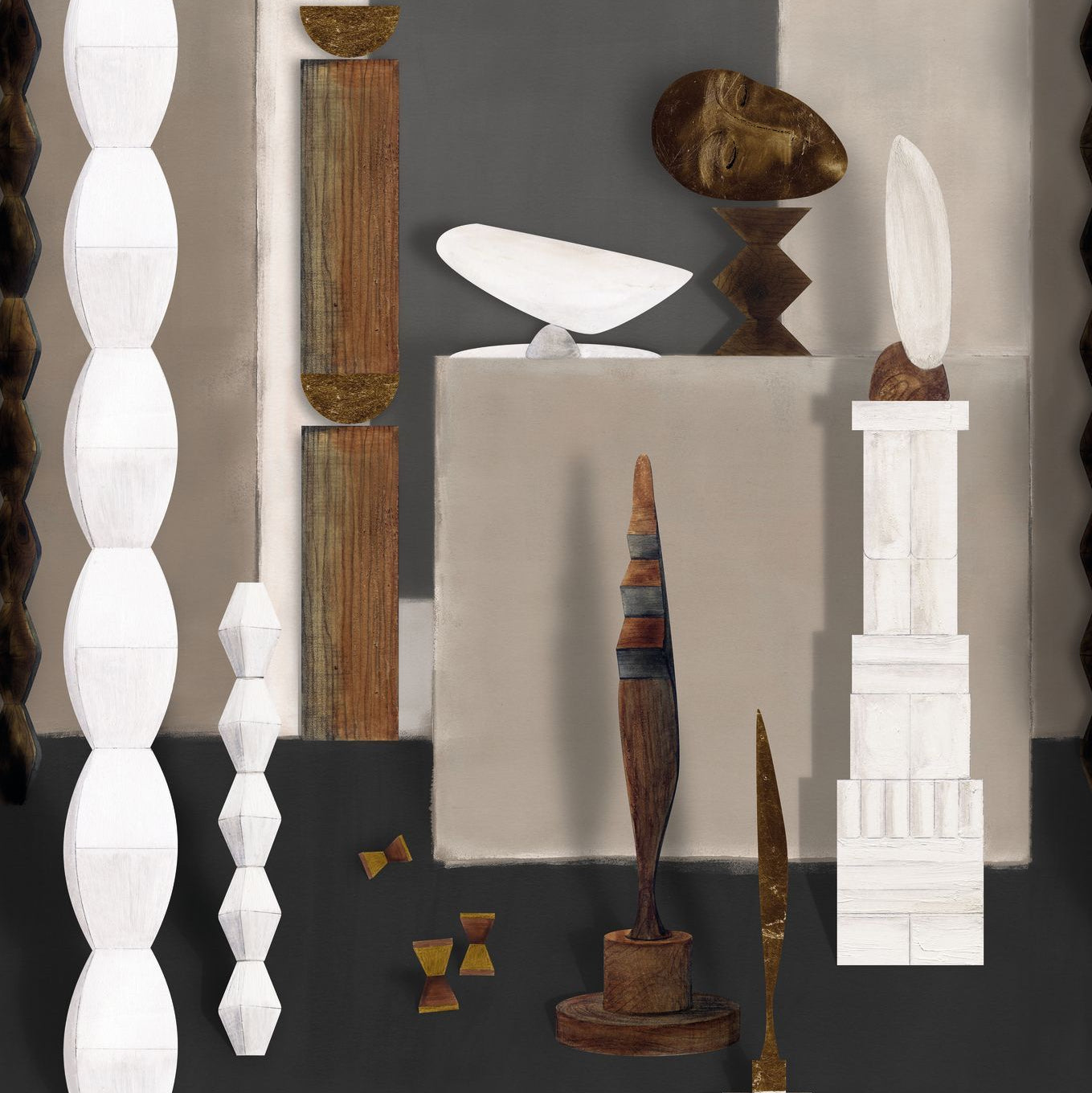 Muurschildering met artistiek motief L'ATELIER DE BRANCUSI - GREGE bruin met wit