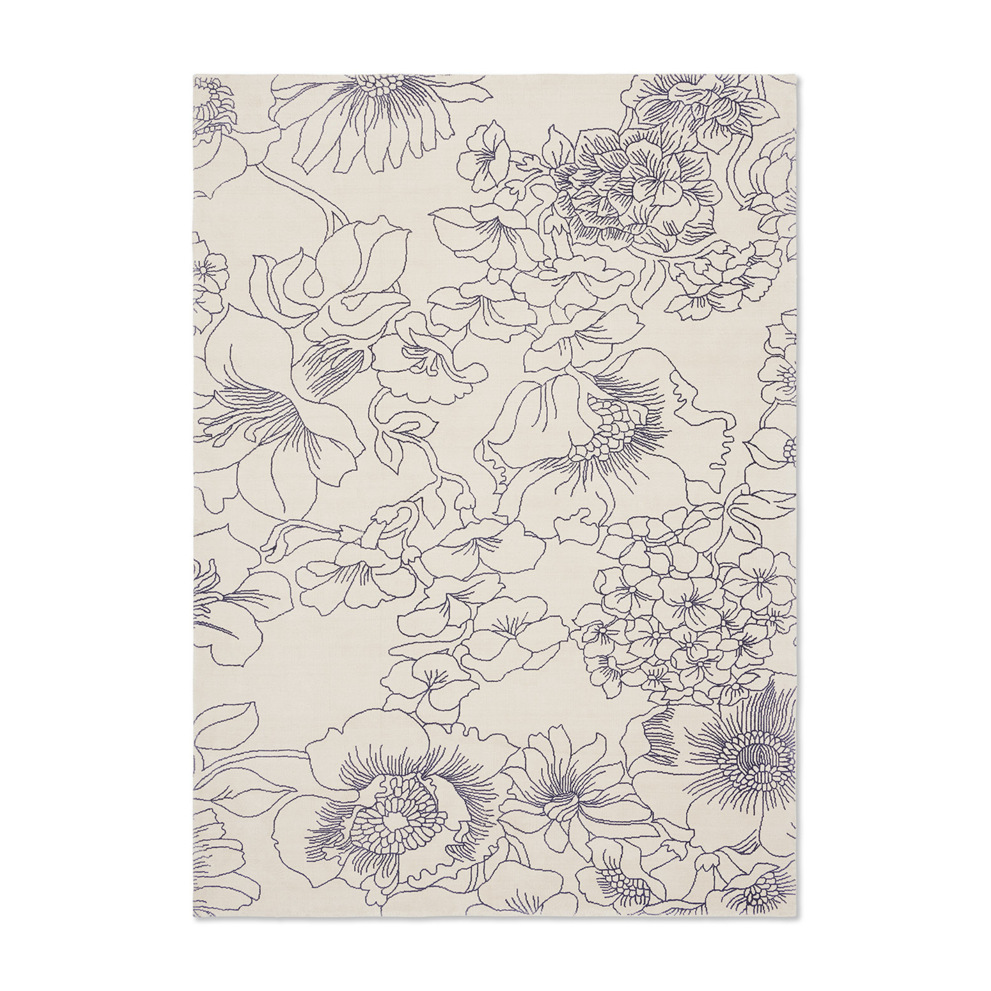 Linear Floral Blue rug broken white