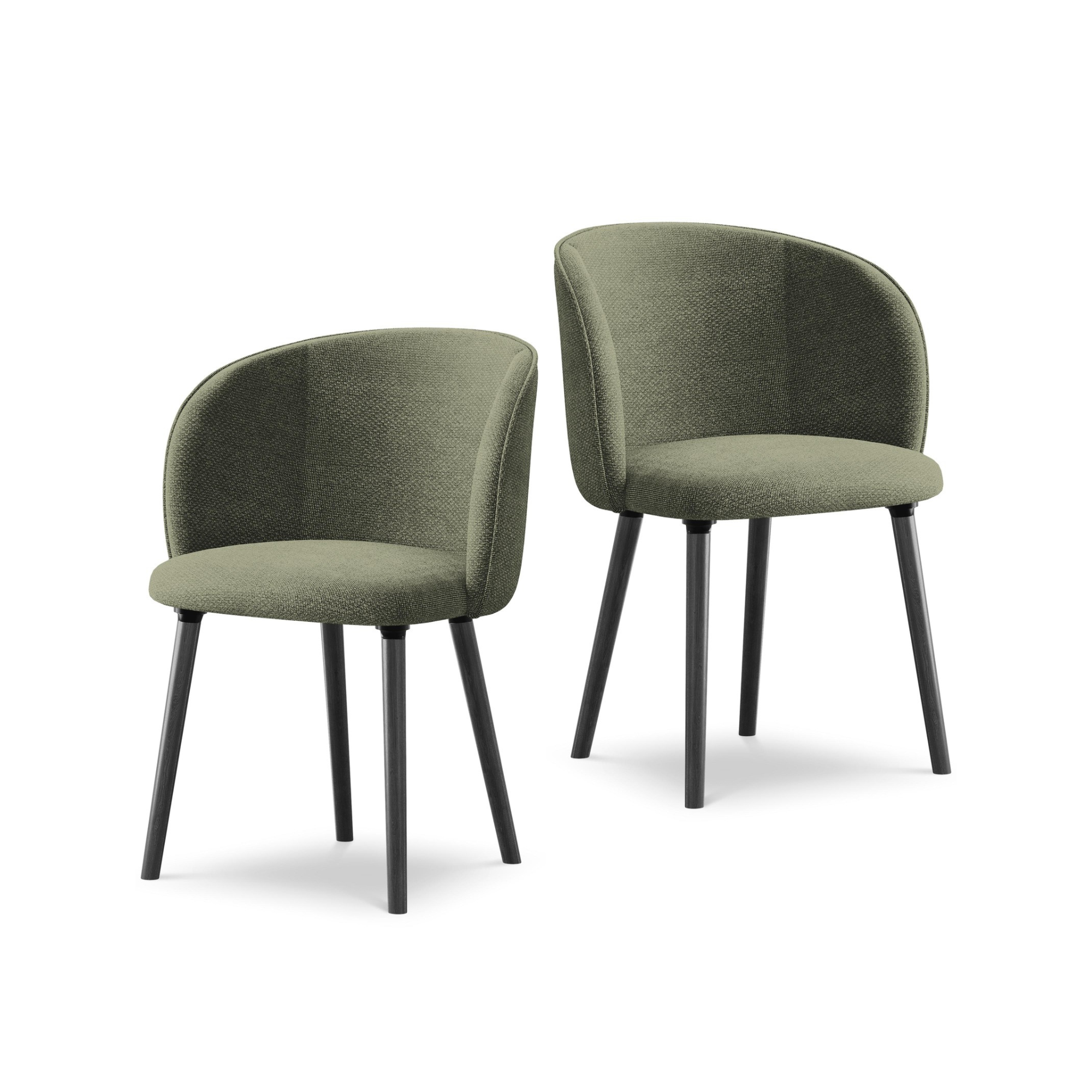 Stoel MAIA olijfgroene boucle met zwarte eiken basis