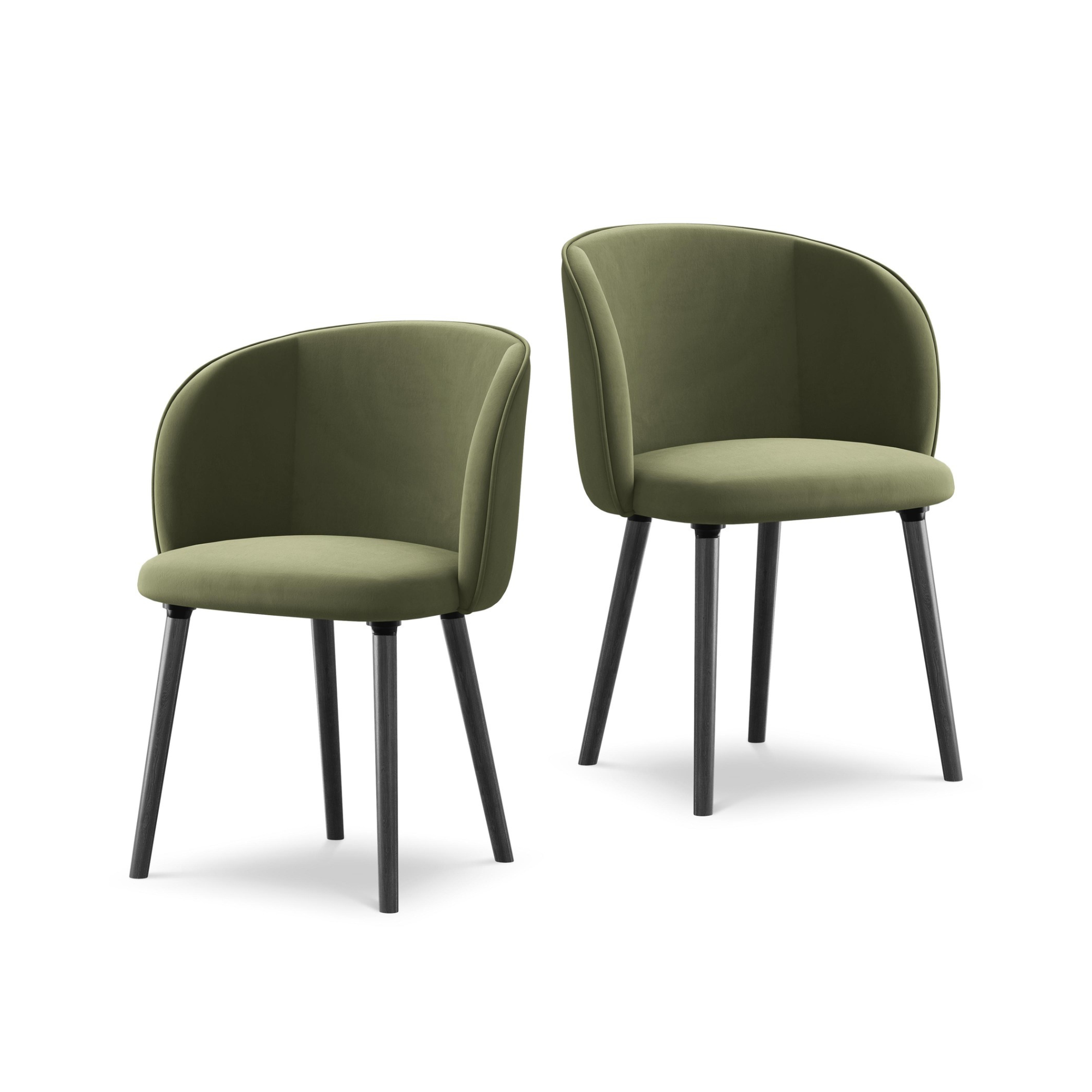 Fluwelen stoel MAIA olijfgroen met zwarte eiken basis