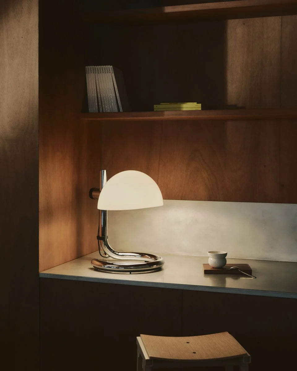 Lampa stołowa LAURO biały klosz ze stalową podstawą