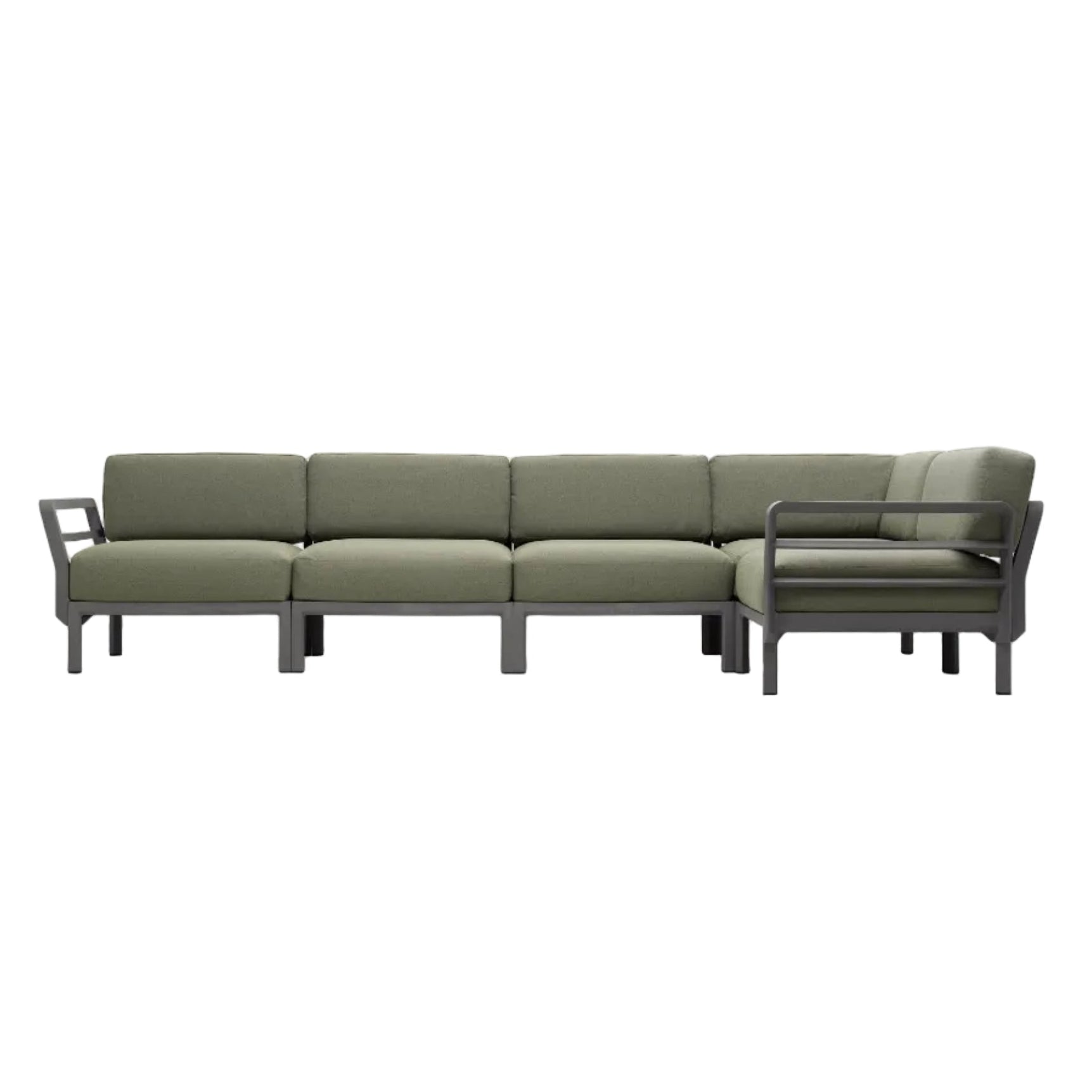 Modularer Außen-Ecksofa MAXIMO 5 Thymian grün mit graphitfarbenem Gestell