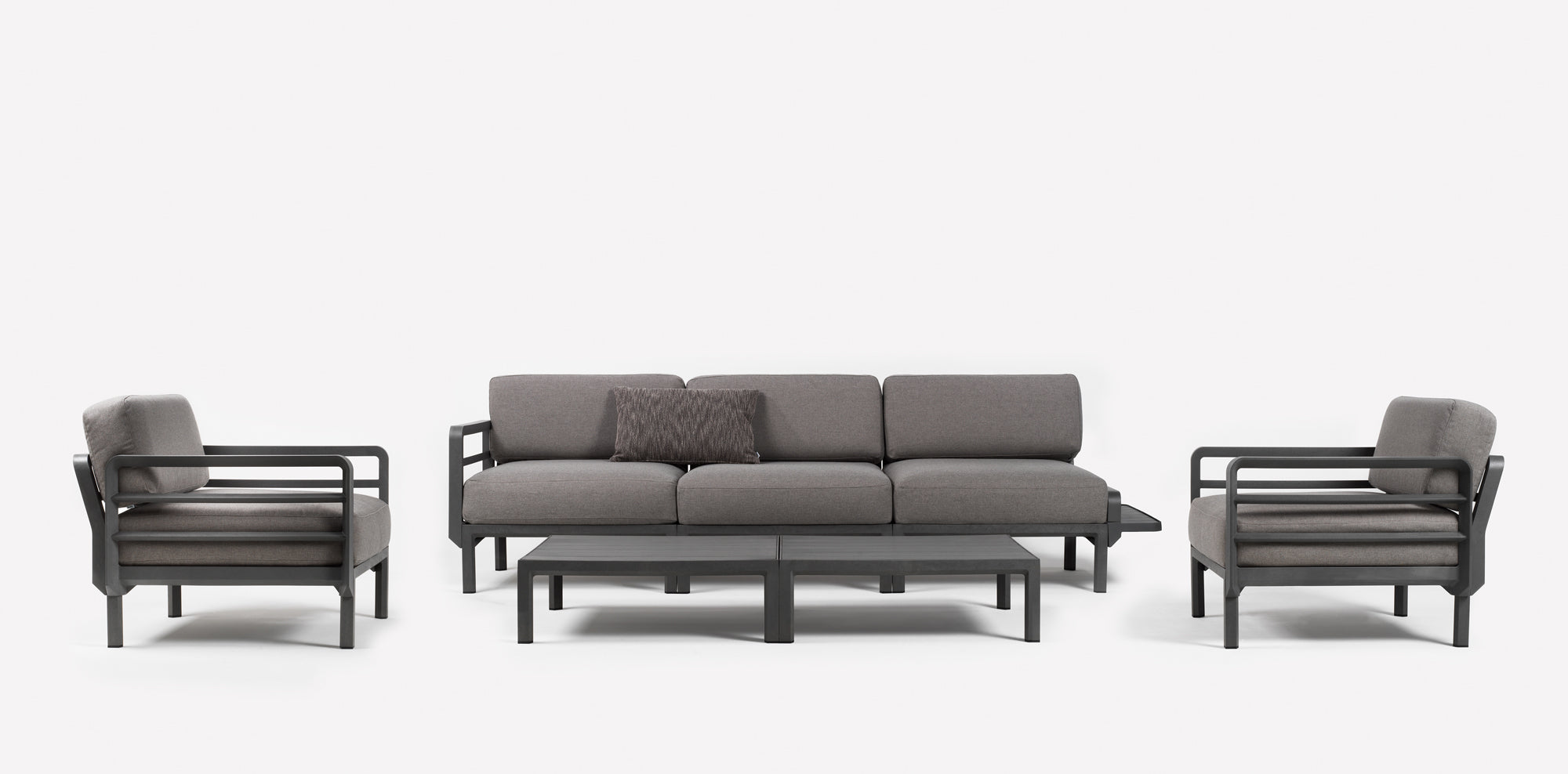 Modularer Außen-Ecksofa MAXIMO 5 Thymian grün mit graphitfarbenem Gestell