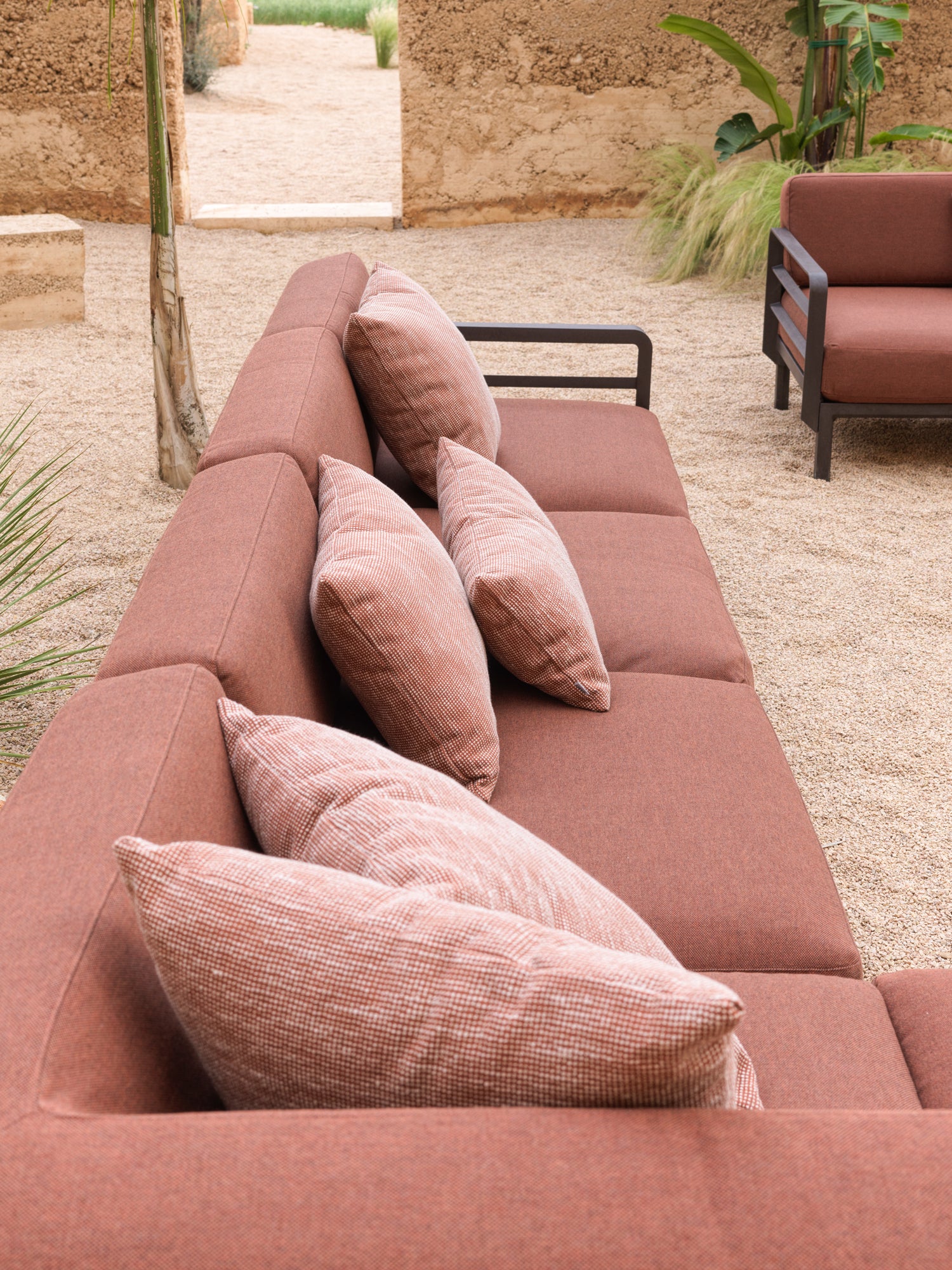 MAXIMO 5 Modular Outdoor Corner Sofa in Thyme Green with Brown Base