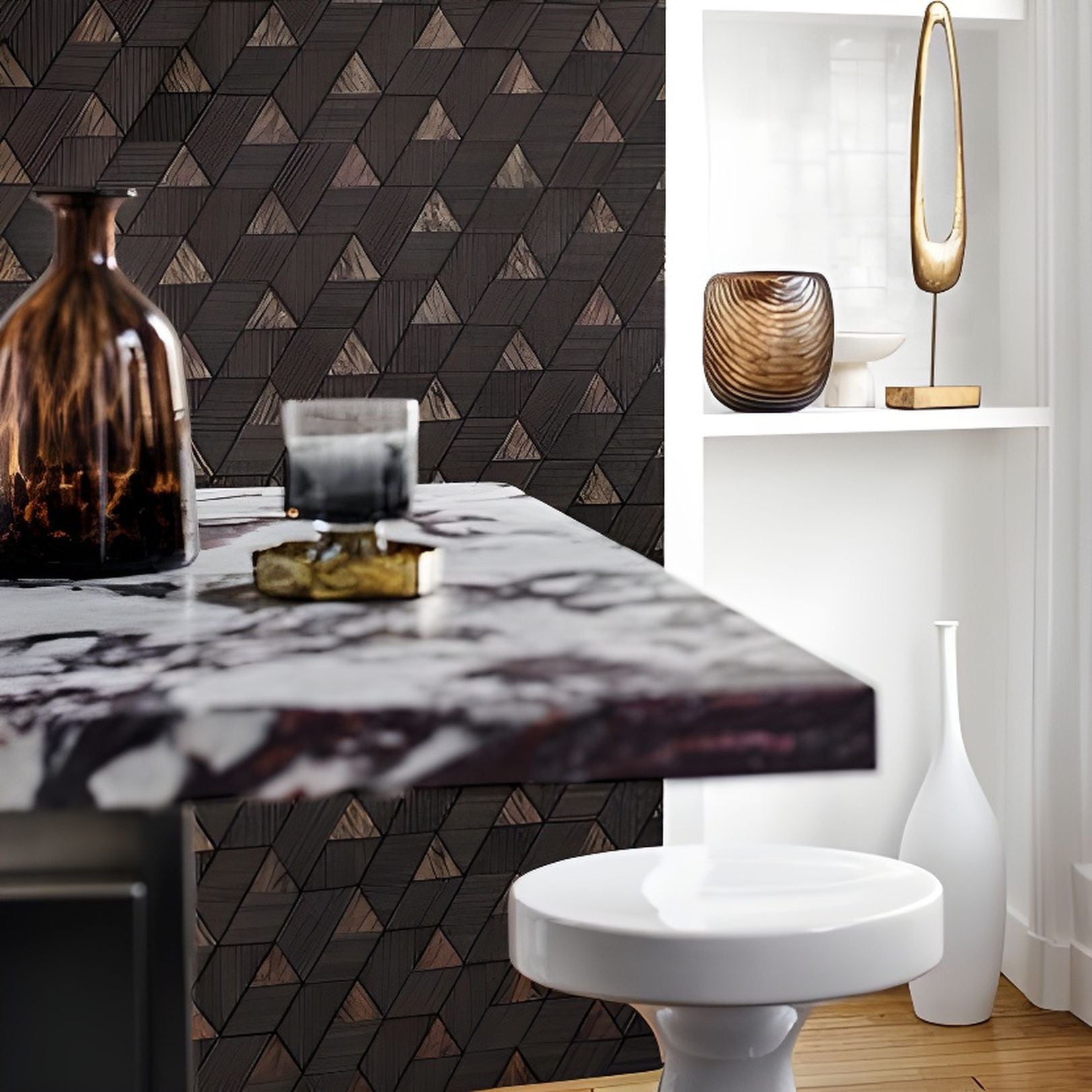 Structural wallpaper with geometric pattern MÉROÉ - WHITE/GOLD white with gold