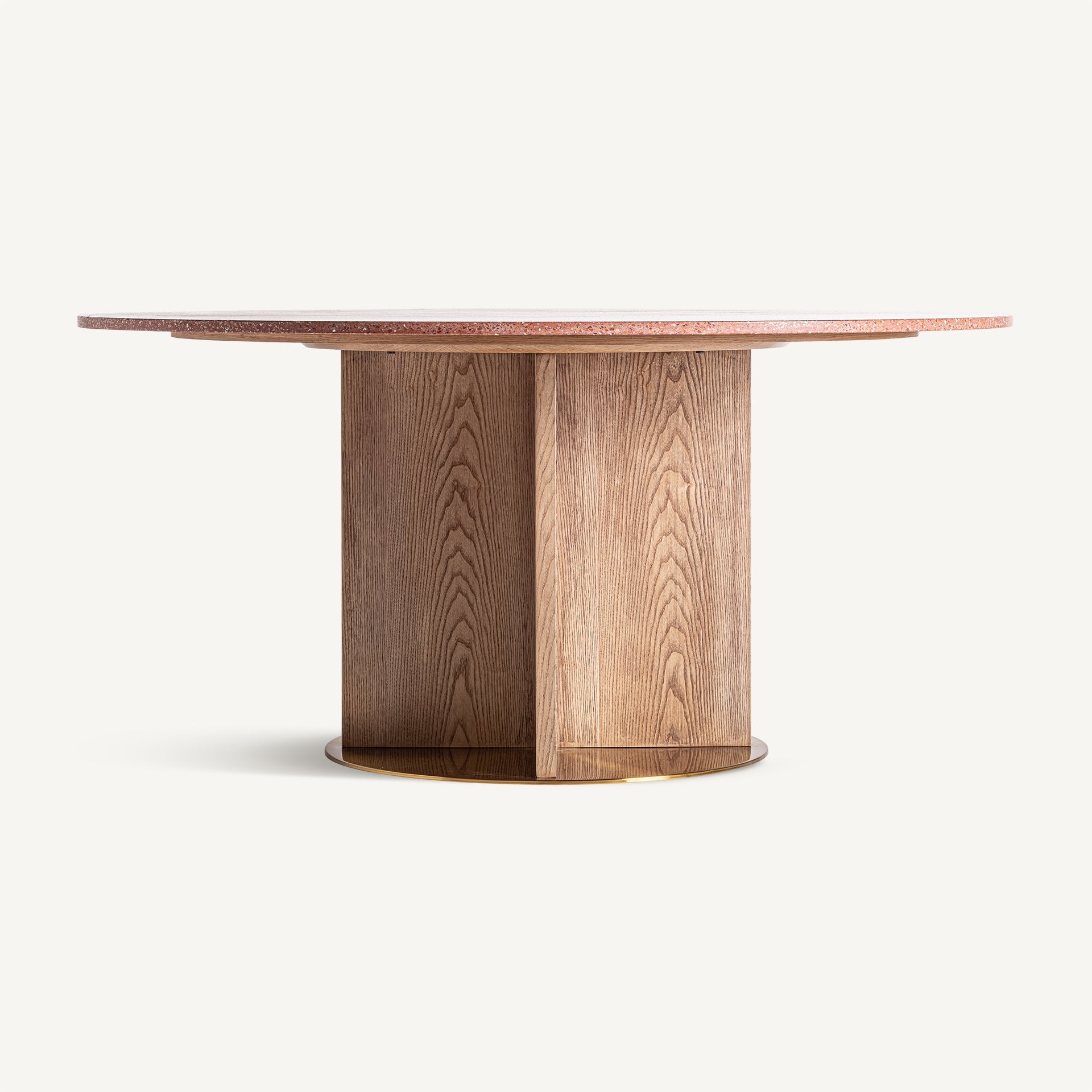 Ronde tafel ALFERCE bordeaux lastryko met houten basis en gouden afwerking