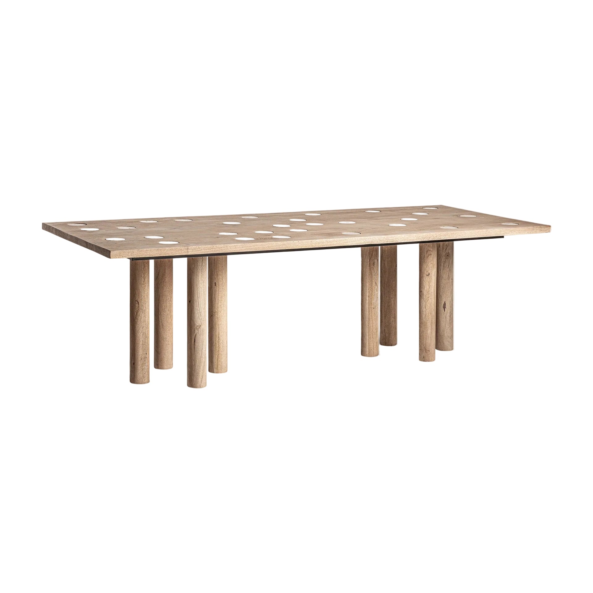 JACQUARD tafel van mango-hout met travertijn afwerking
