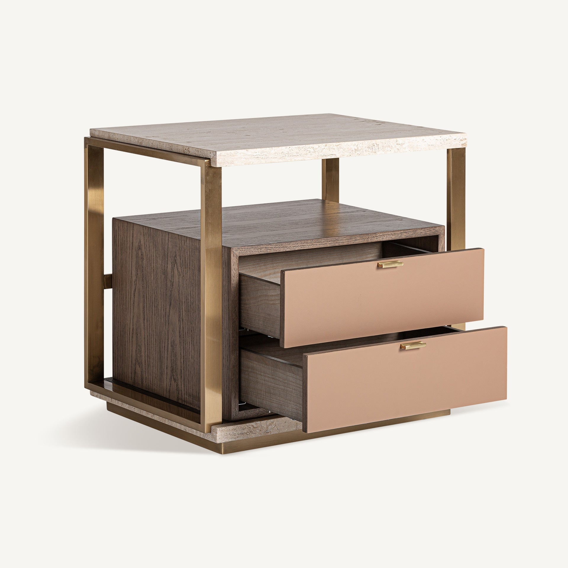 Nachttisch MONZA beige mit Travertinplatte