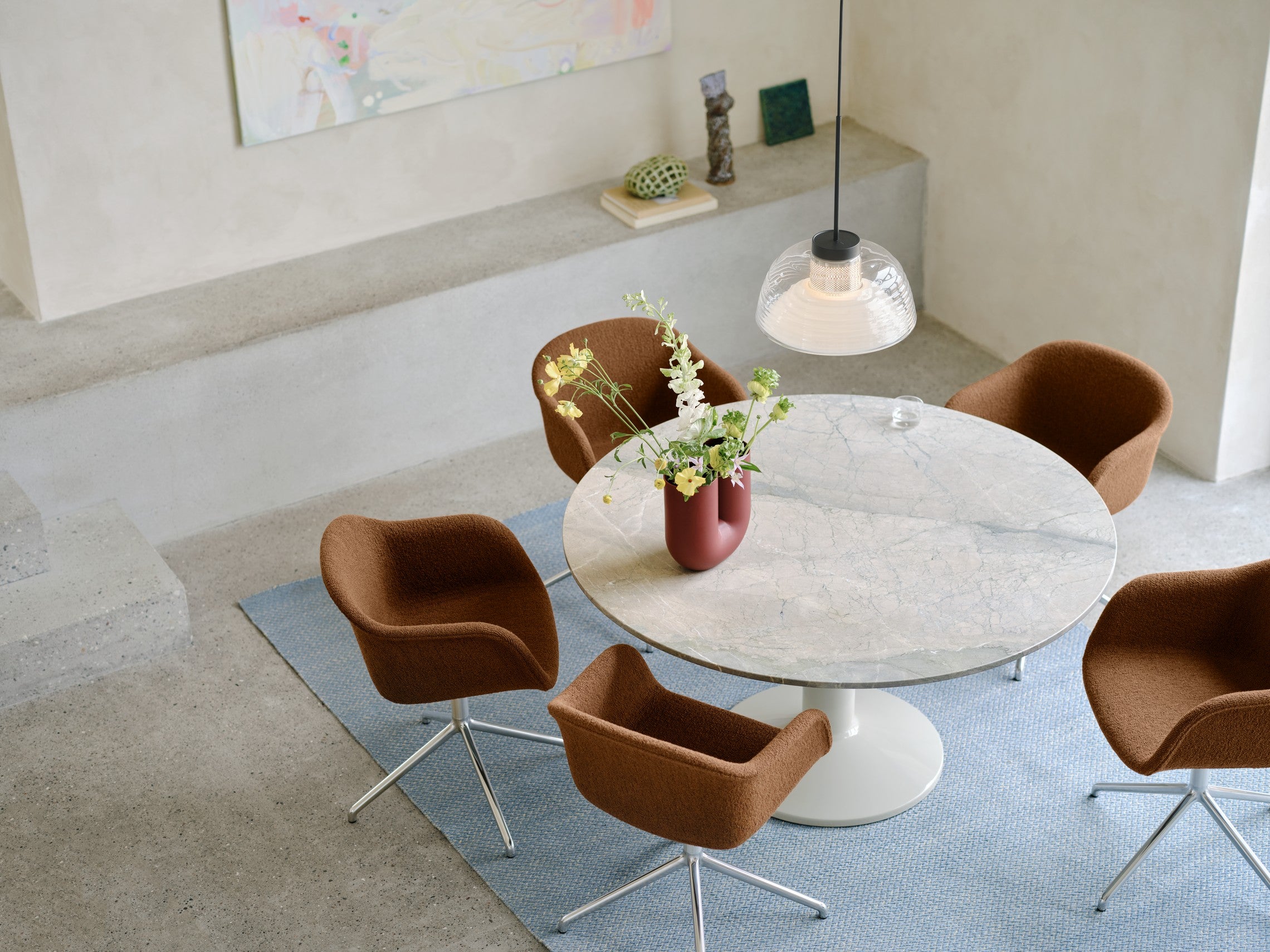 Round Table MIDST Gray Marble with Gray Base