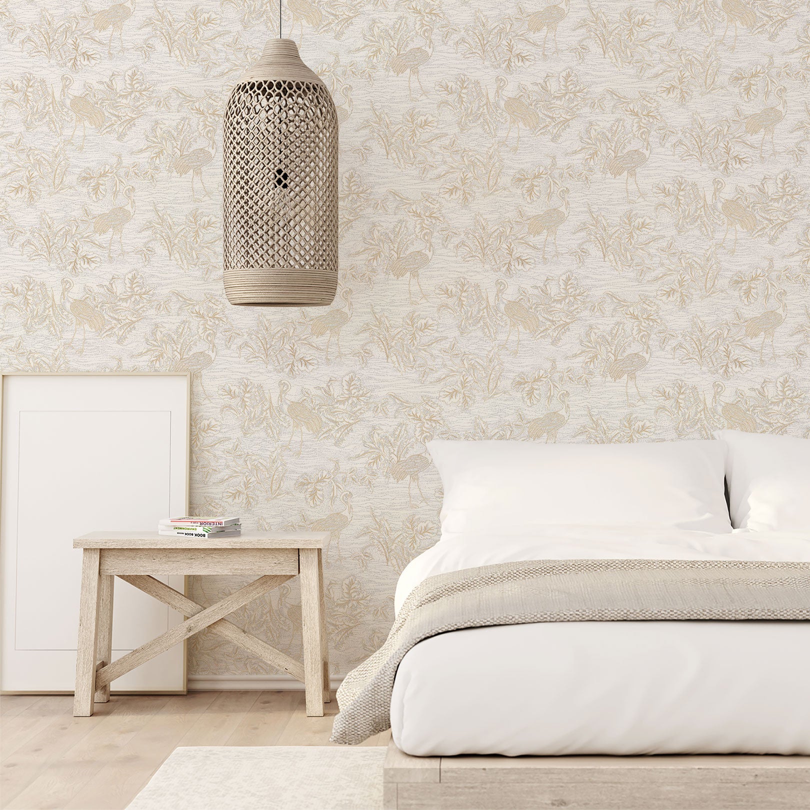 Strukturierte Tapete mit pflanzlichem und tierischem Motiv MIRADOR - BLANC weiß