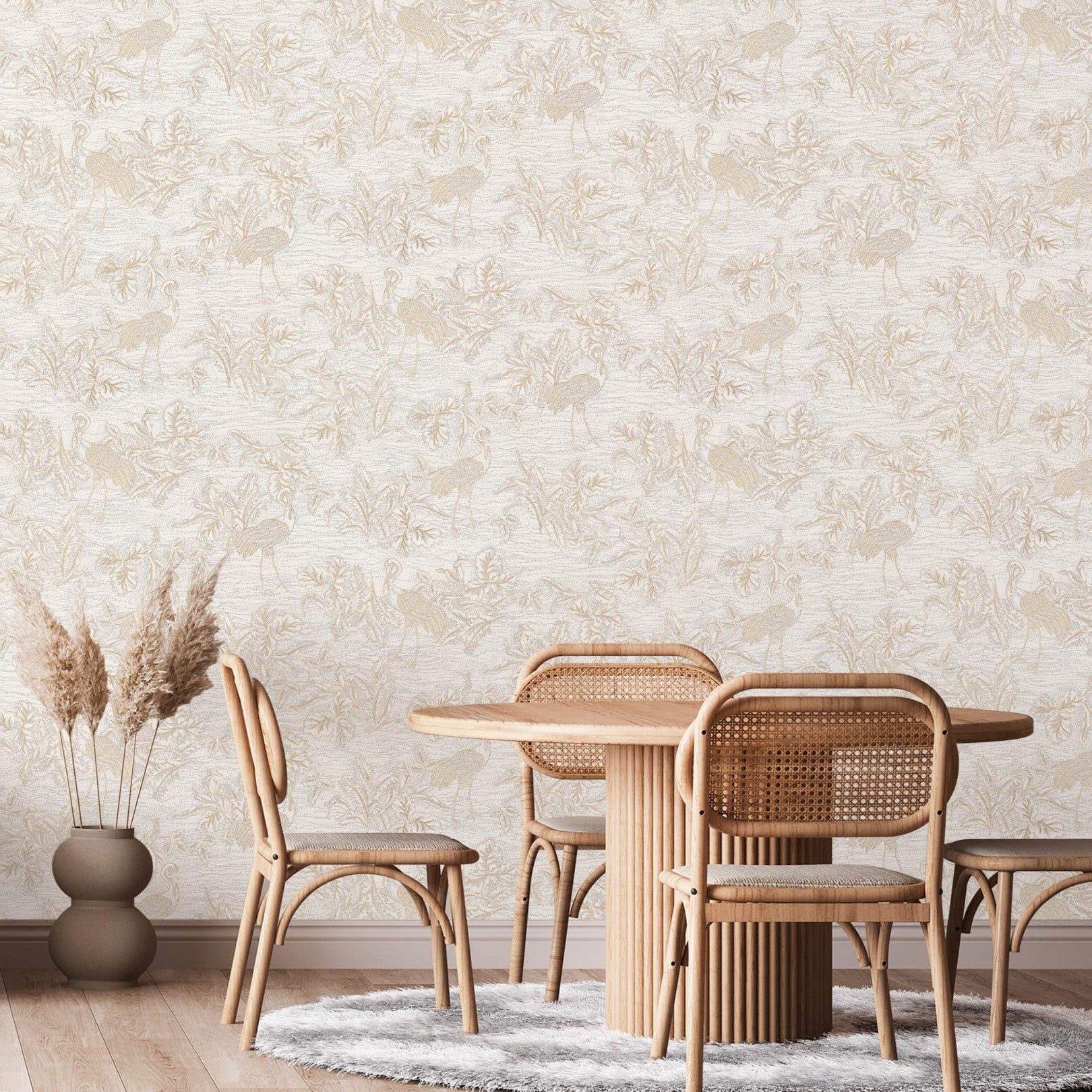 Strukturierte Tapete mit pflanzlichem und tierischem Motiv MIRADOR - BLANC weiß