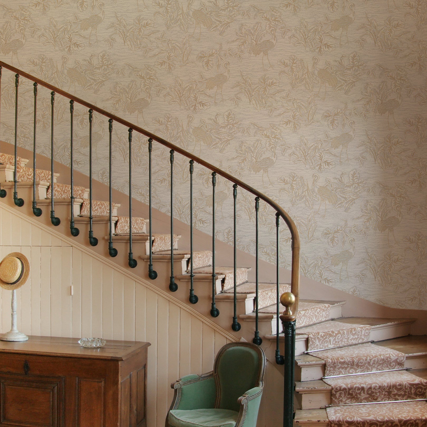 Strukturierte Tapete mit pflanzlichem und tierischem Motiv MIRADOR - BLANC weiß