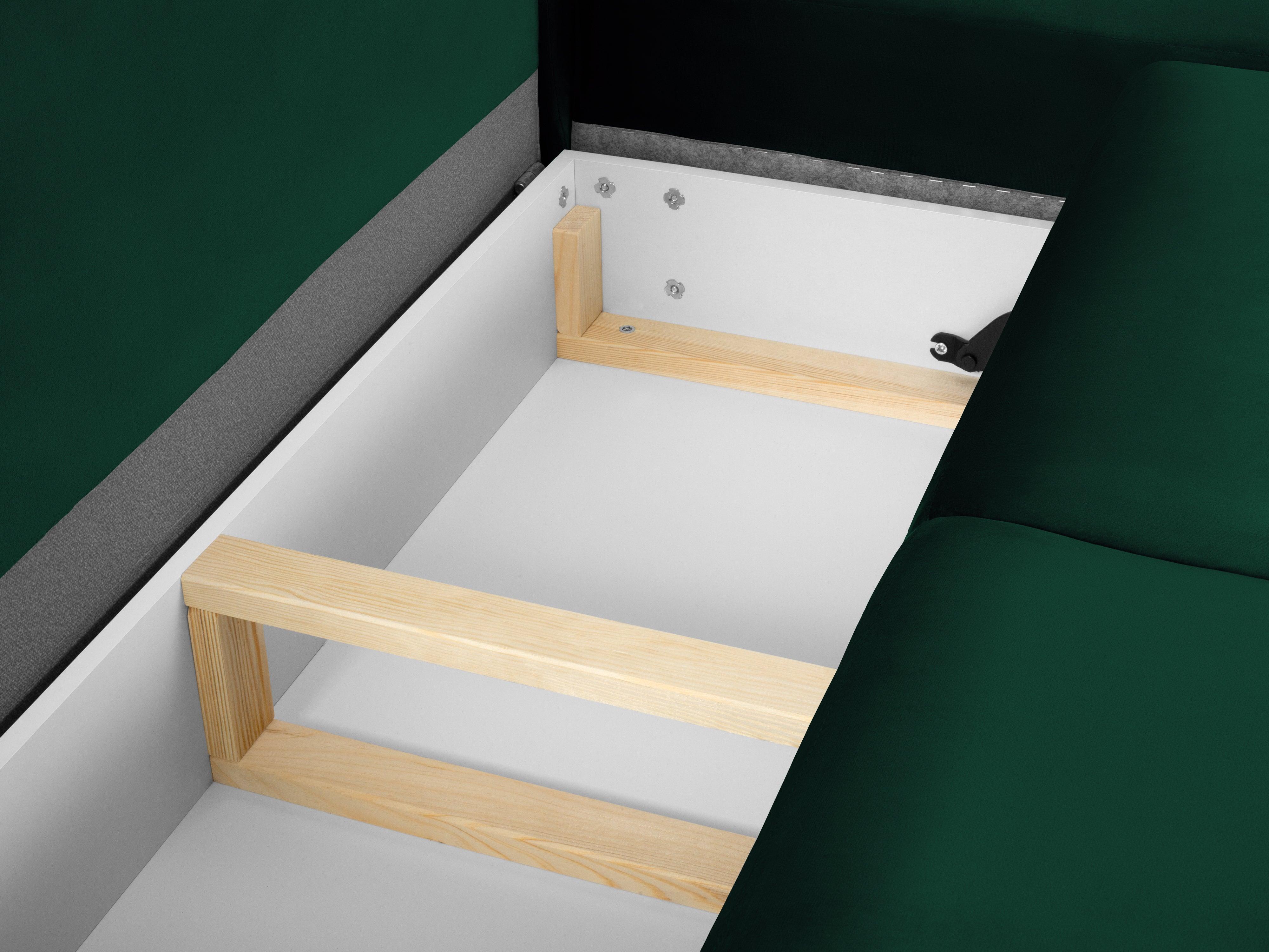 Narożnik 5-osobowy prawostronny z funkcją spania KYOTO butelkowa zieleń z czarną podstawą Cosmopolitan Design    Eye on Design