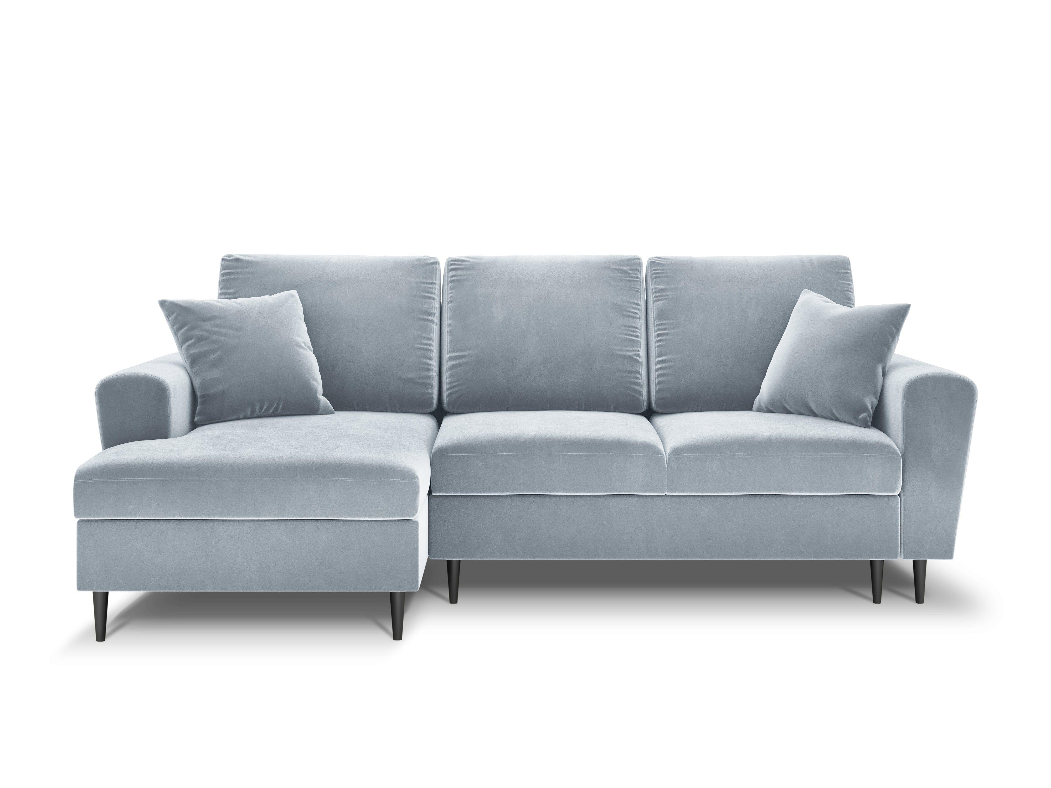 Narożnik lewostronny aksamitny z funkcją spania KYOTO jasnoniebieski z czarną podstawą Cosmopolitan Design    Eye on Design