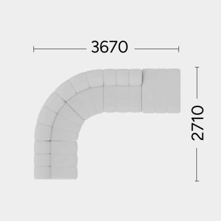 Narożnik lewostronny modułowy NONU Rosanero 367x271 cm otwarty Grupa 0 Nie Eye on Design