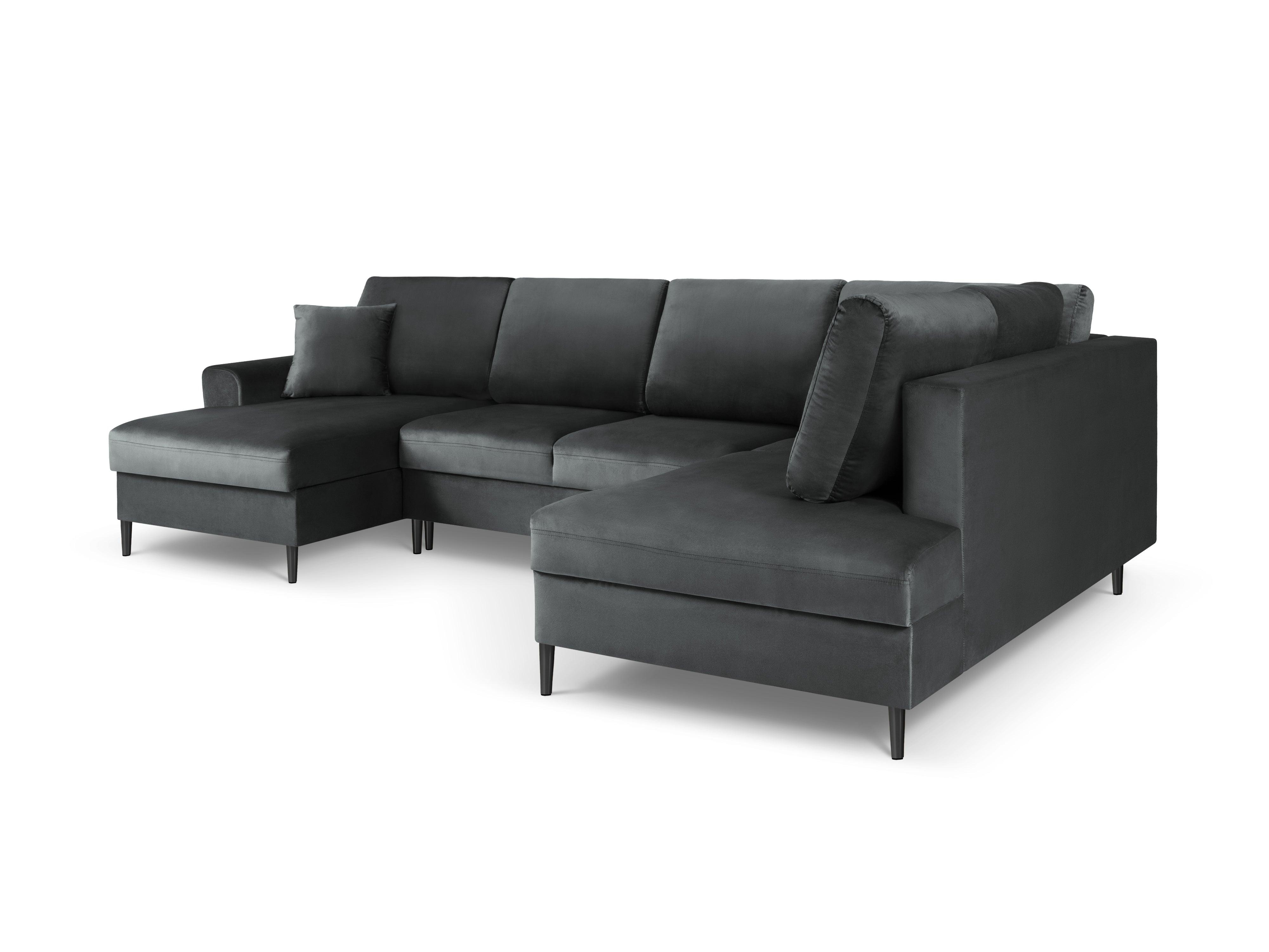 Narożnik prawostronny aksamitny panoramiczny z funkcją spania KYOTO ciemnoszary z czarną podstawą Cosmopolitan Design    Eye on Design