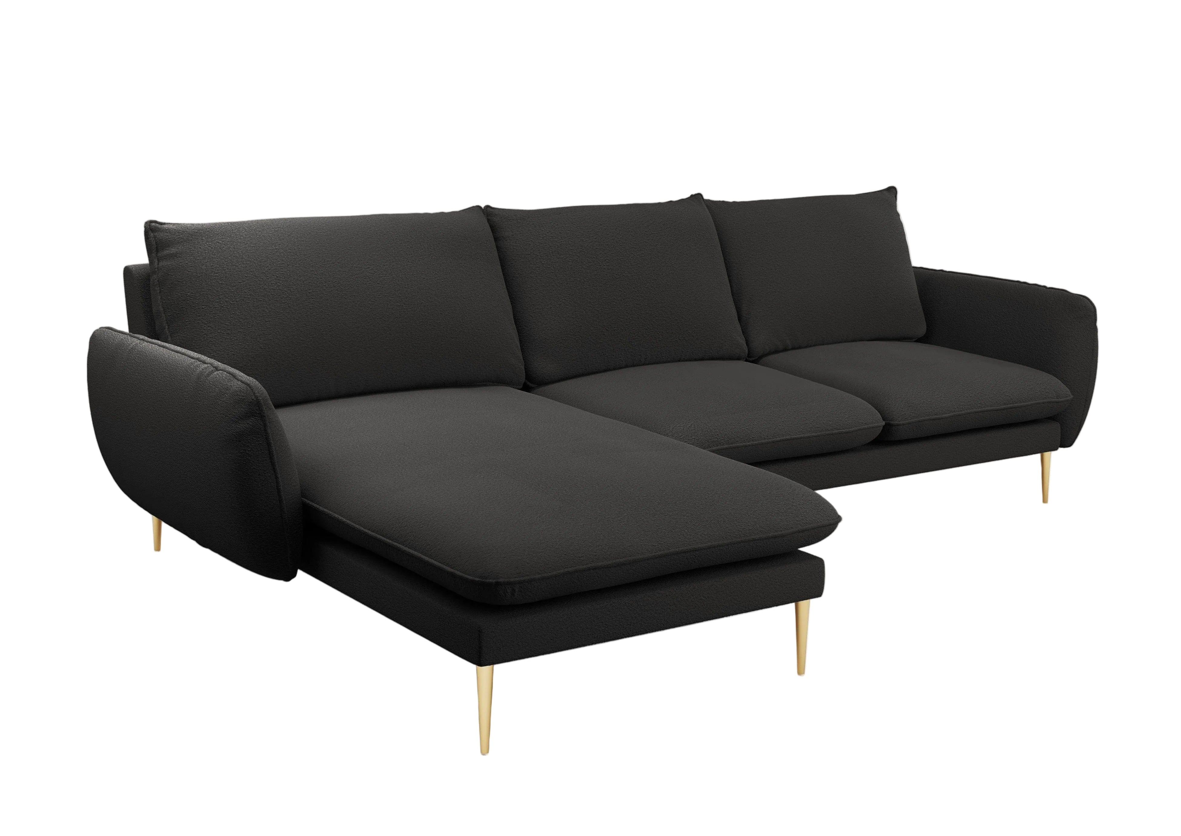 Narożnik w tkaninie boucle lewostronny VIENNA czarny ze złotą podstawą Cosmopolitan Design    Eye on Design