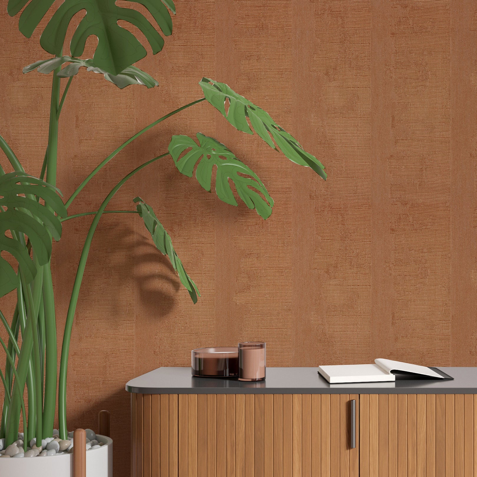 Structural wallpaper with metallic reflections NÉRIKOMI - CUIVRE copper