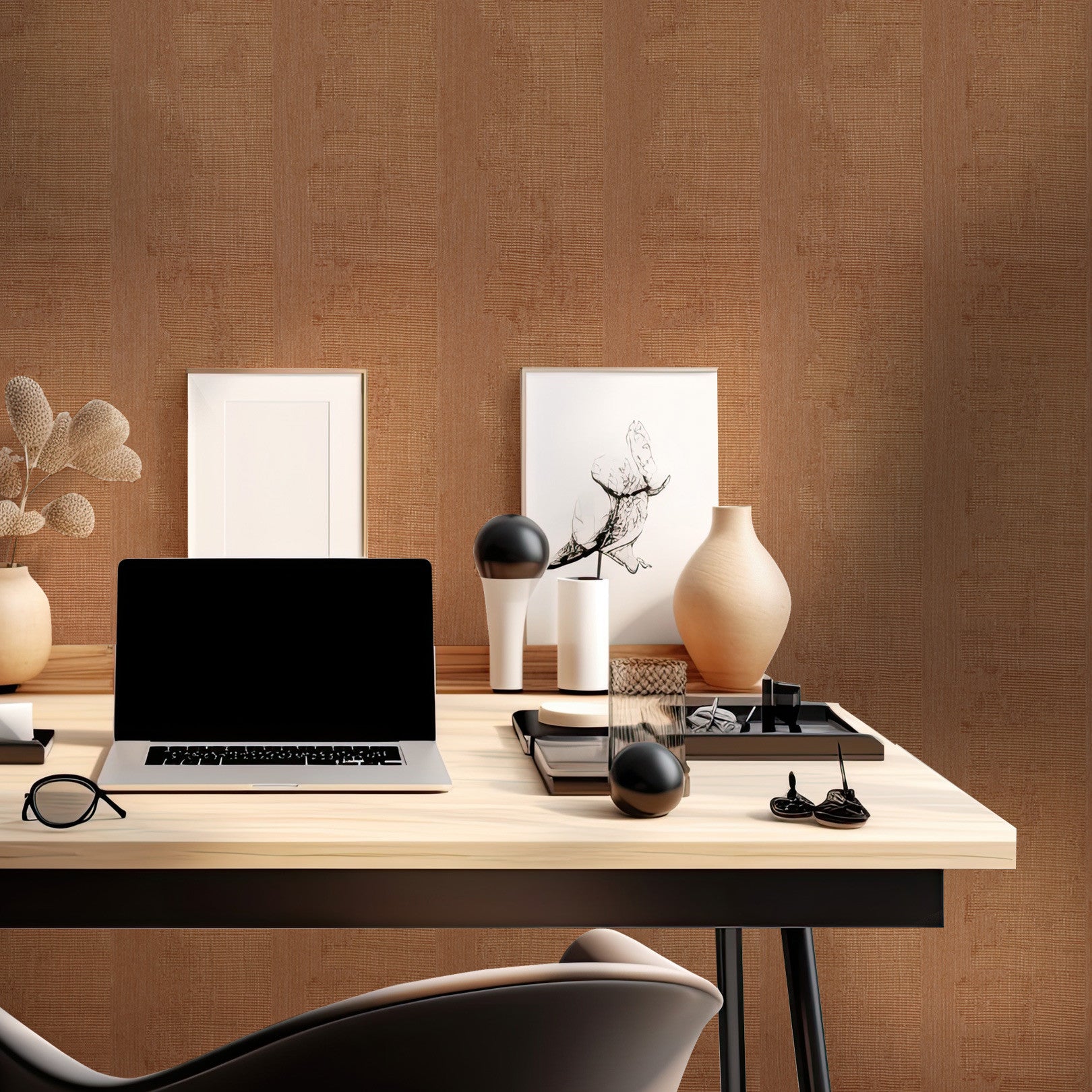 Structural wallpaper with metallic reflections NÉRIKOMI - CUIVRE copper