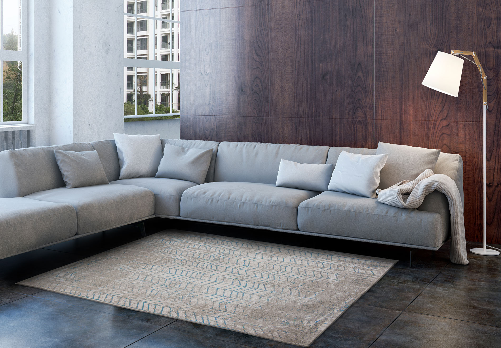 Dywan w jodełkę TRIBECA BLUE niebieski