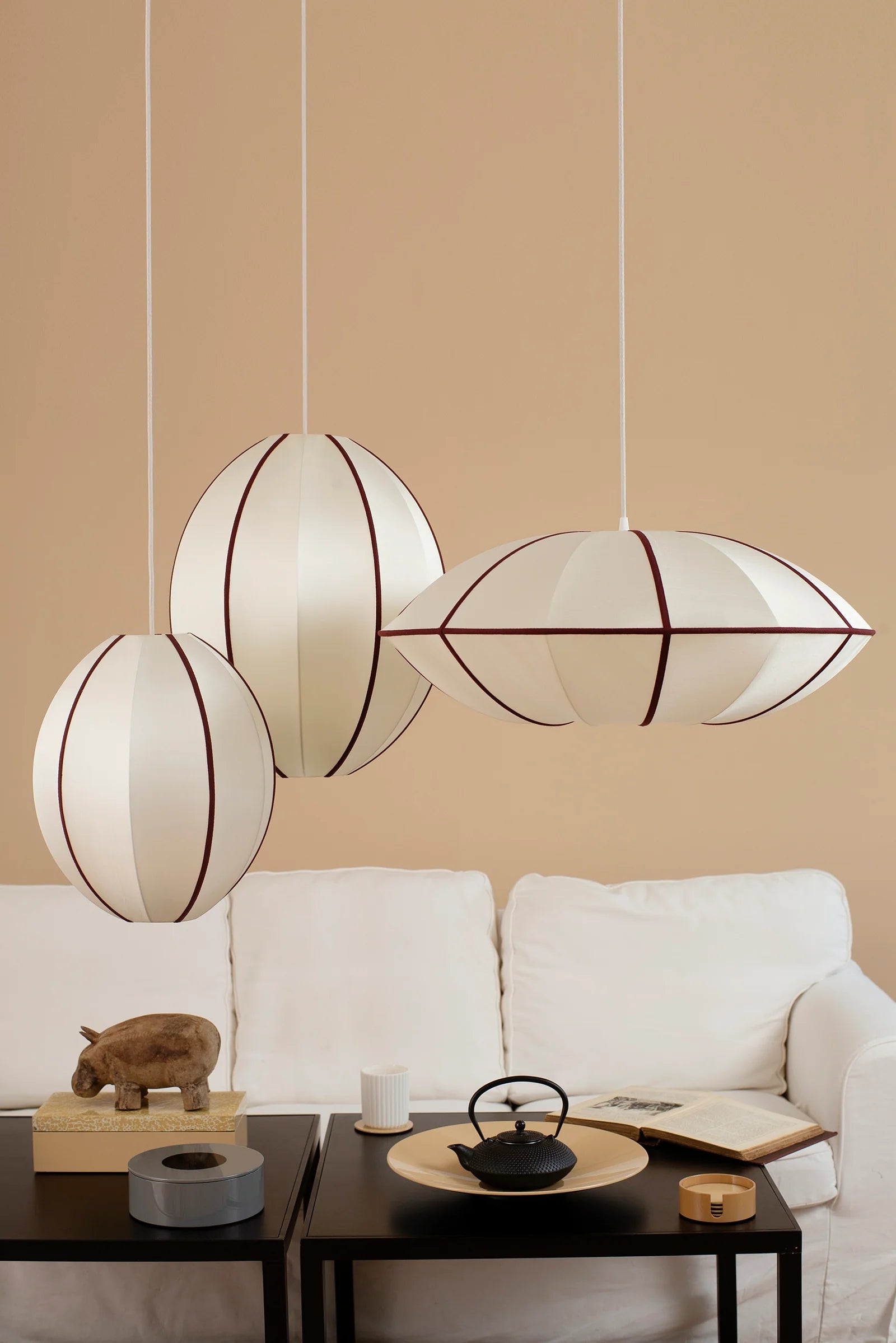 Oval lampshade broken white with burgundy