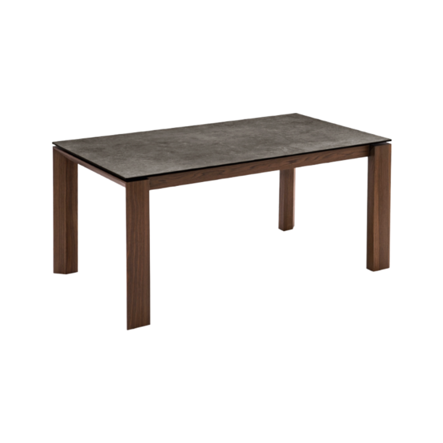 Extendable table OMNIA with a gray top and dark wooden base