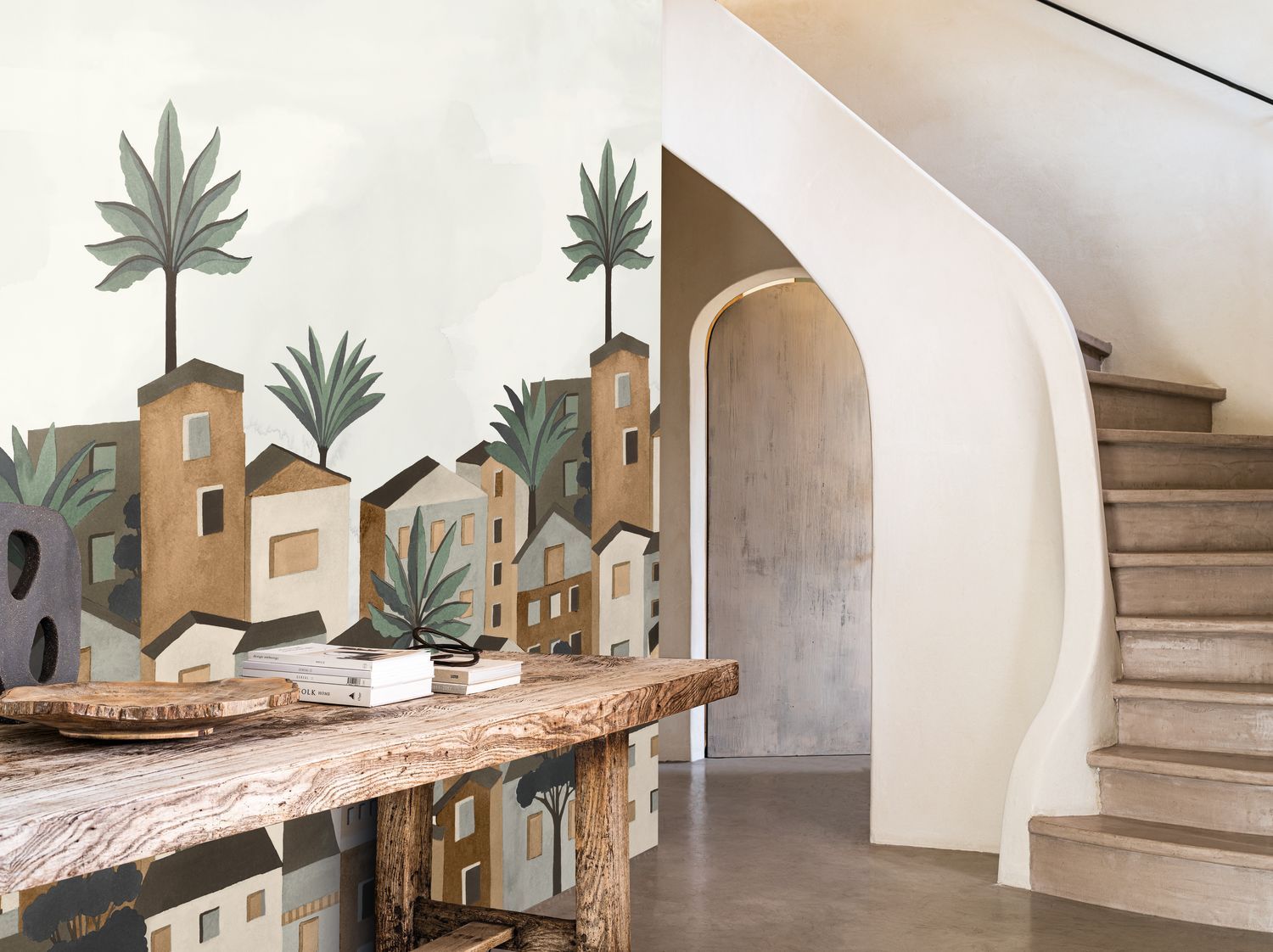 Muurschildering met stadslandschap van gebouwen VILA VIELA INT - GRIS/MORDORÉ grijs met bruin