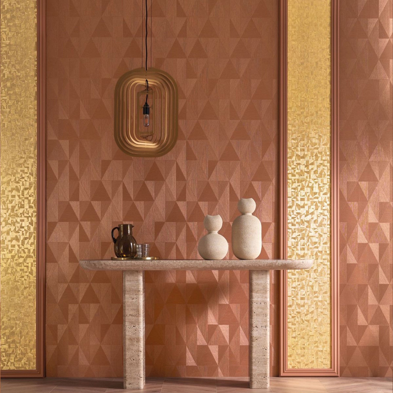 Metallic Wallpaper with Geometric Pattern PARANGON - CUIVRE Muted Red