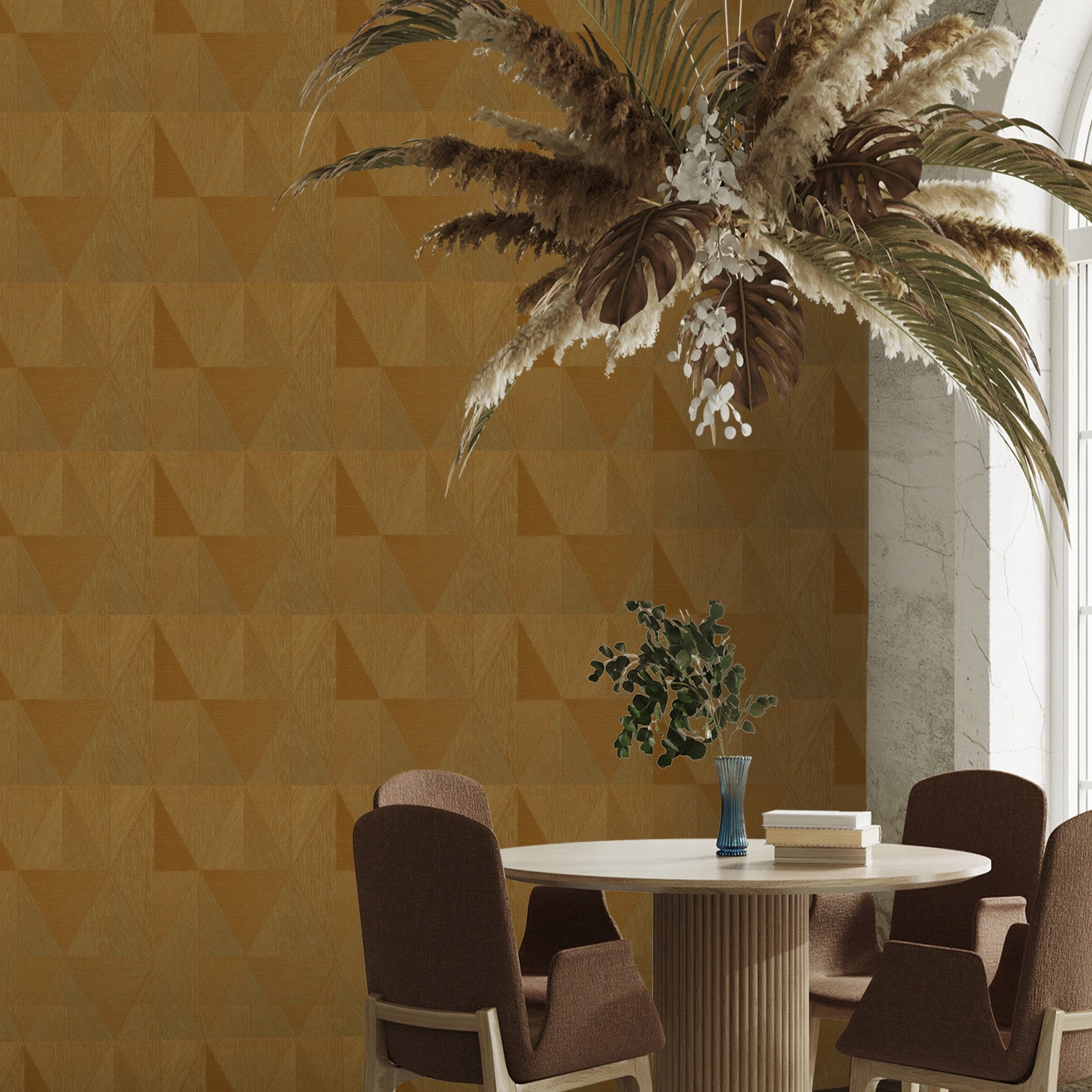 Metallic wallpaper with geometric pattern PARANGON - JAUNE D'OR yellow with gold