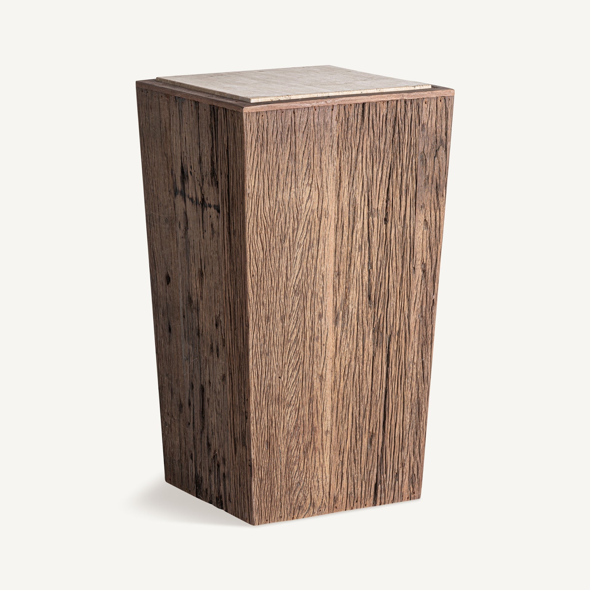 Beistelltisch MERKEM aus recyceltem Holz mit Travertinplatte