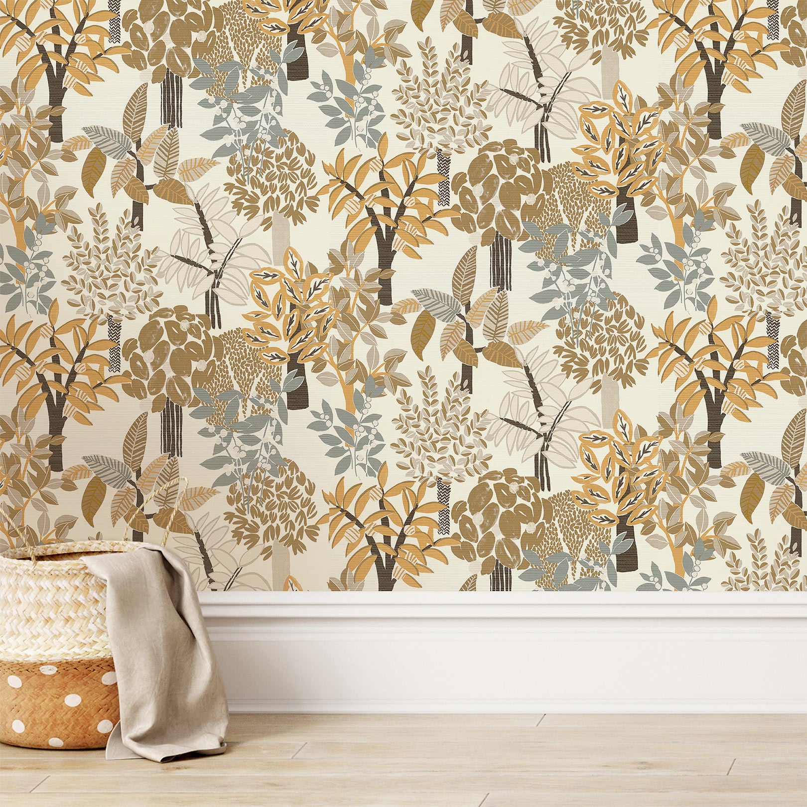 Strukturtapete mit pflanzlichem Motiv PERADENIYA - BLANC/MORDORE weiß mit braun