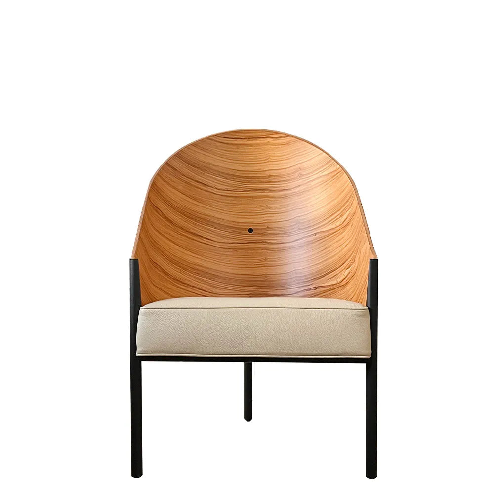 Fauteuil PRATFALL olijfhout met beige leer