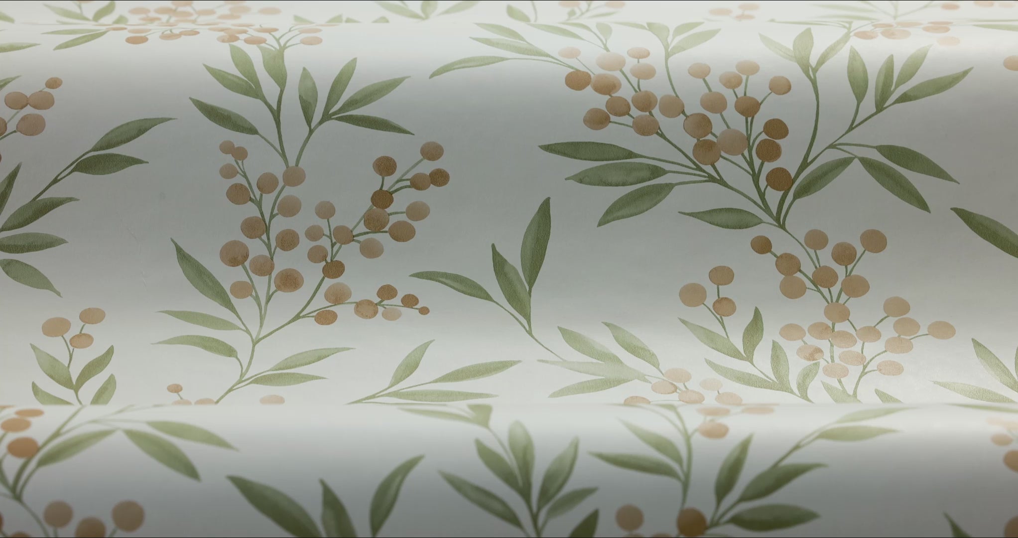 Forest Berries Plant Motif Wallpaper in Beige and Green