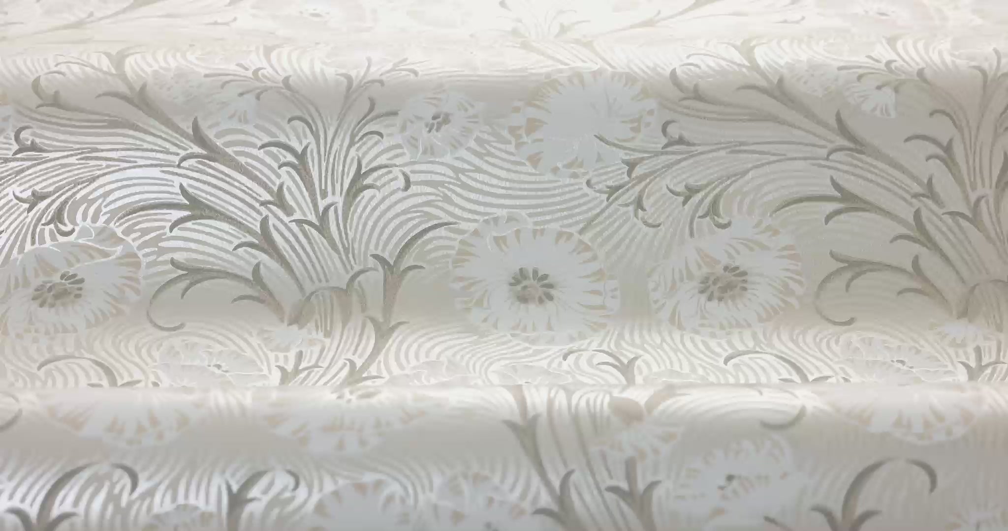 Beige floral patterned wallpaper with white Poppy Flow design