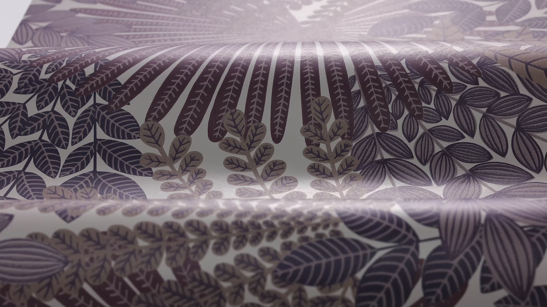 Purple Velvet Leaves Floral Wallpaper with Beige